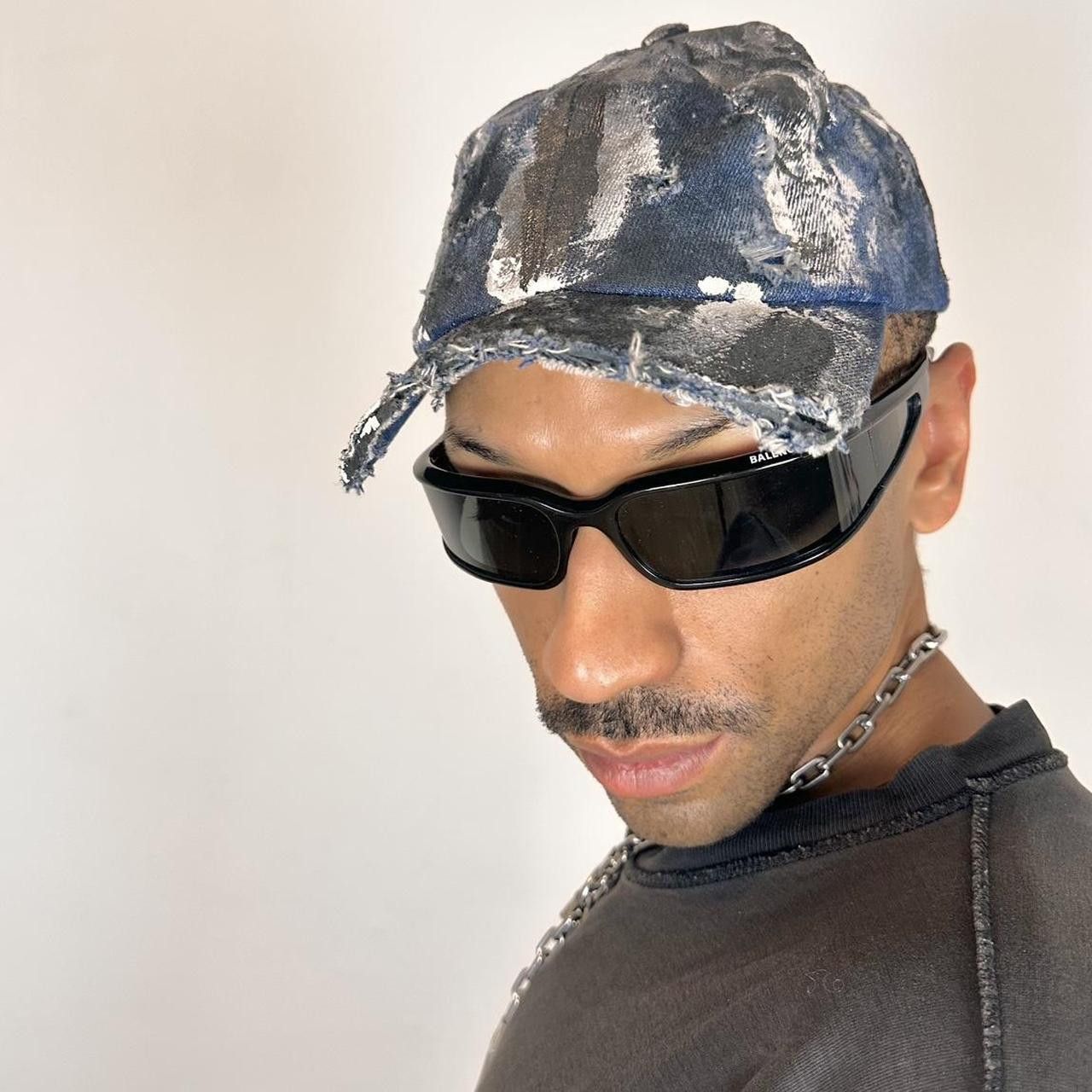 Other ASTROBOI* Black & Blue Distressed Denim Half Visor Hat Size ONE SIZE - 7 Thumbnail