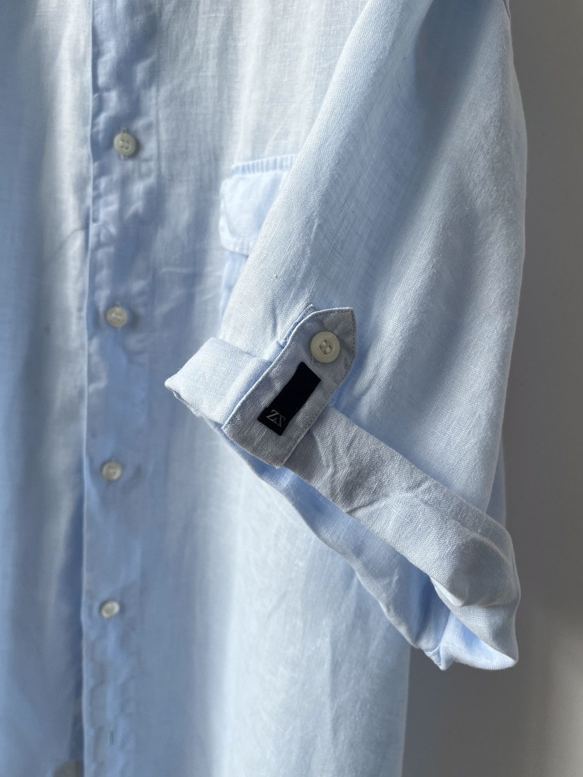 Ermenegildo Zegna ZEGNA Sport Baby Blue Color Linen Shirt Spain Luxury Size US XL / EU 56 / 4 - 7 Thumbnail