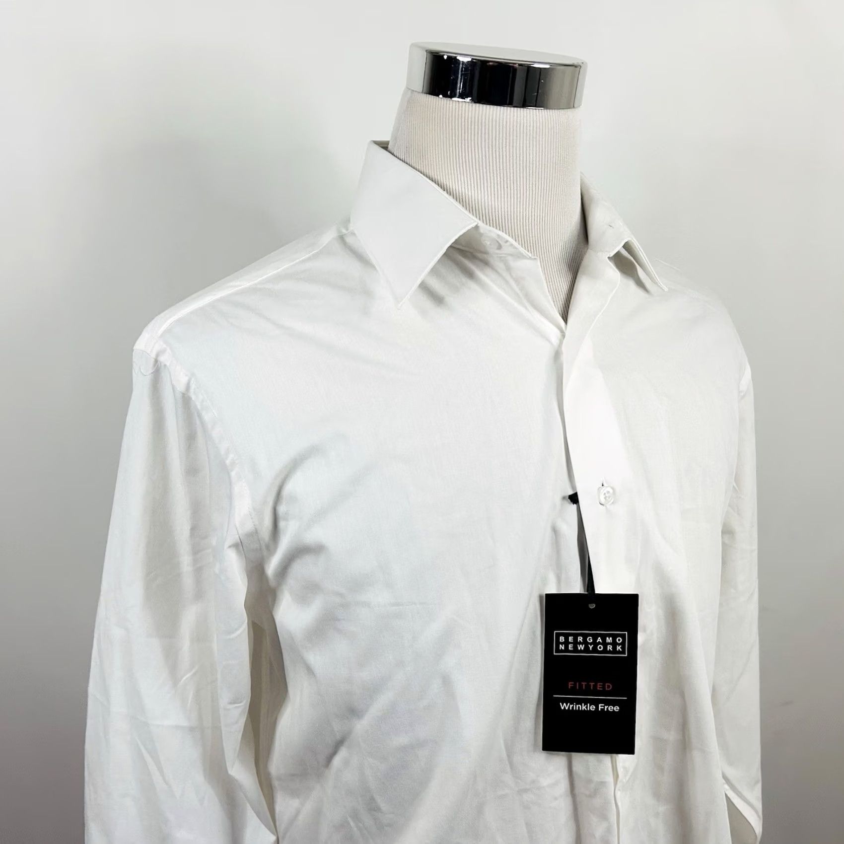 Vintage Bergamo New York Dress Shirt White Cotton 16 16.5 32/33 NWT Wrinkle Free Regular Mens Shirt Size 46R - 2 Thumbnail