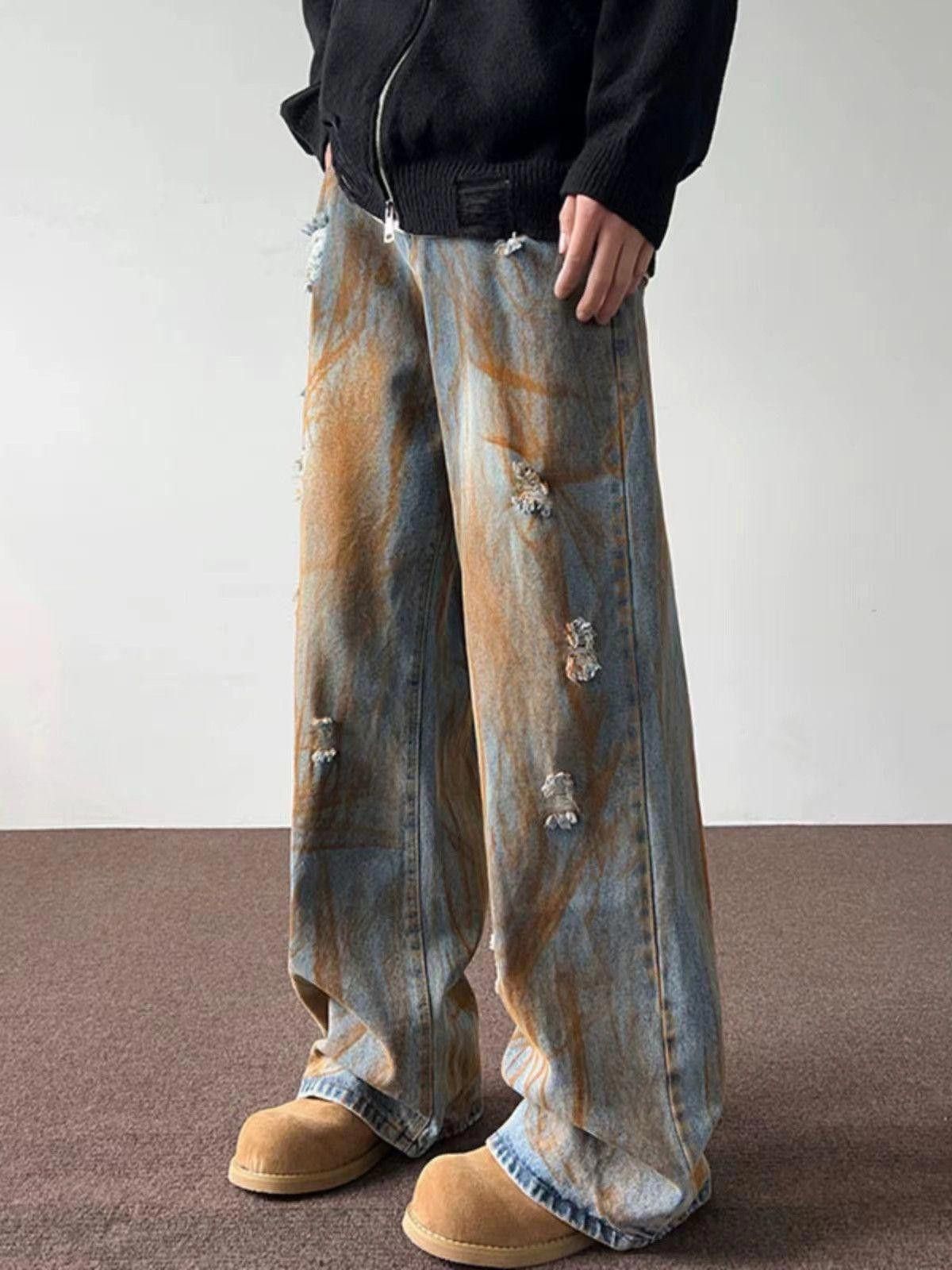 Japanese Brand Painted Distressed Wide Leg Denim Jeans Size US 30 / EU 46 - 1 Thumbnail