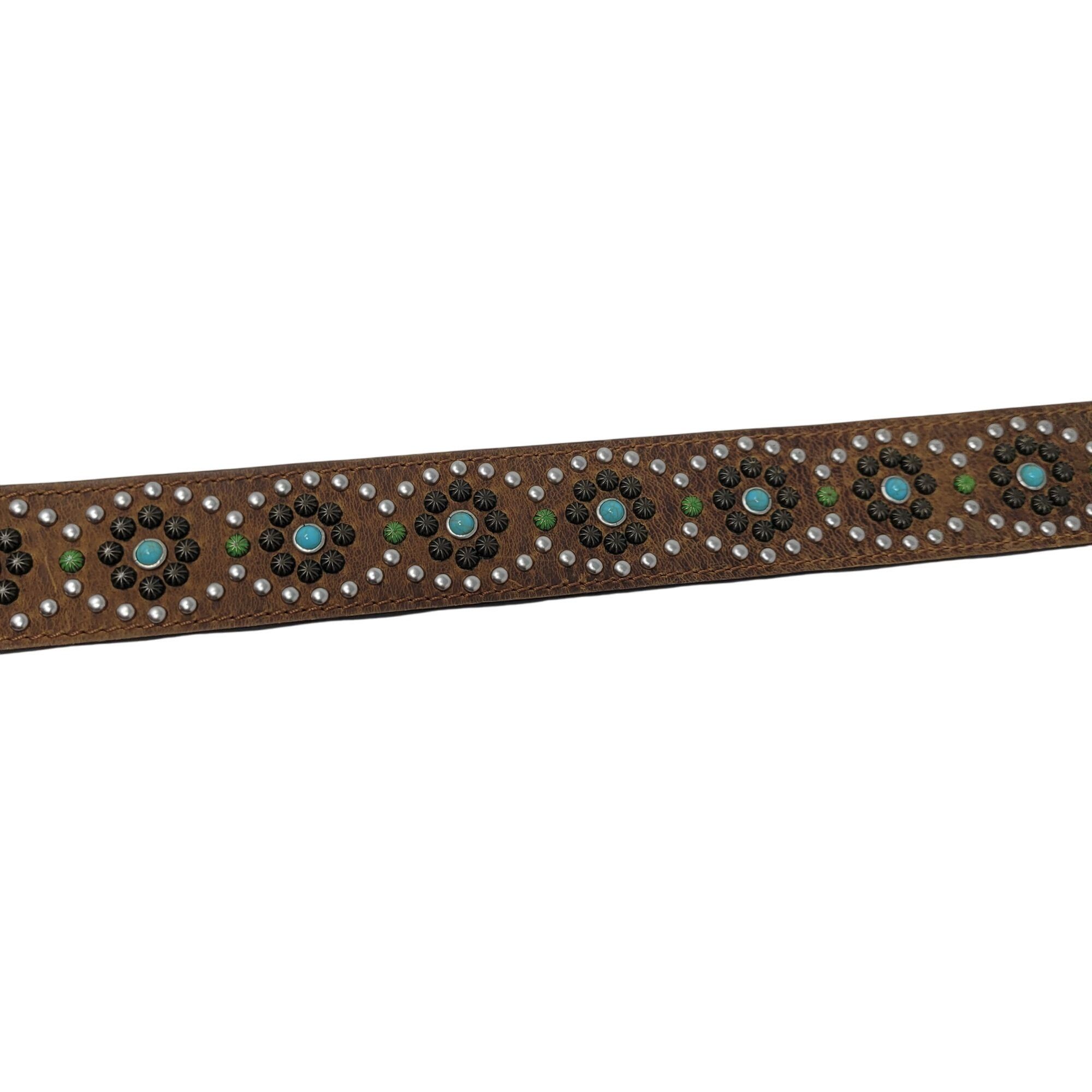 Nocona Nocona Leather Western Belt Studs Stones 30" S Brown Circle Size ONE SIZE - 6 Thumbnail