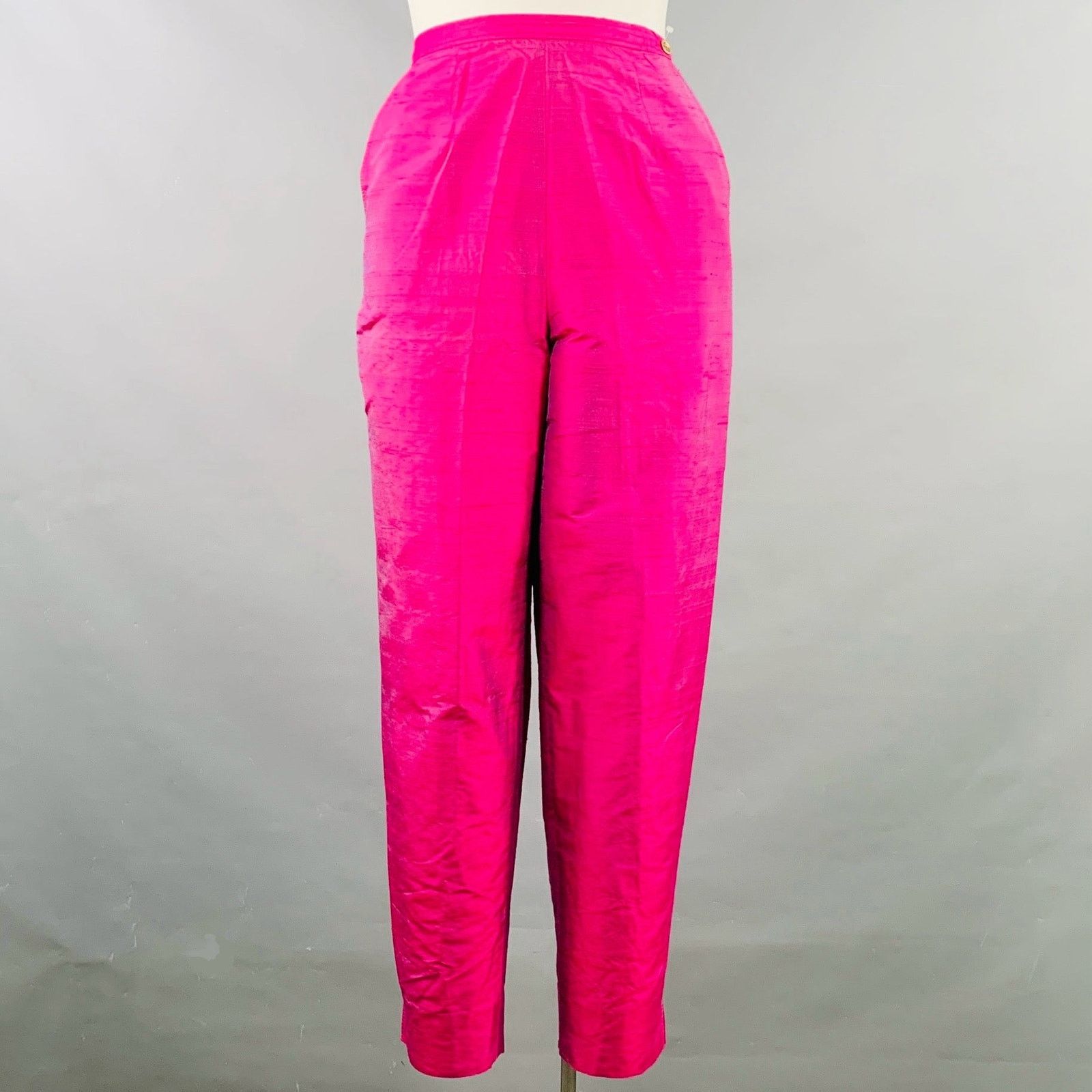 Saks Fifth Avenue Size 12 Pink Fuchsia Silk Shantung Dress Pants Size 34" / US 12 / IT 48 - 1 Thumbnail
