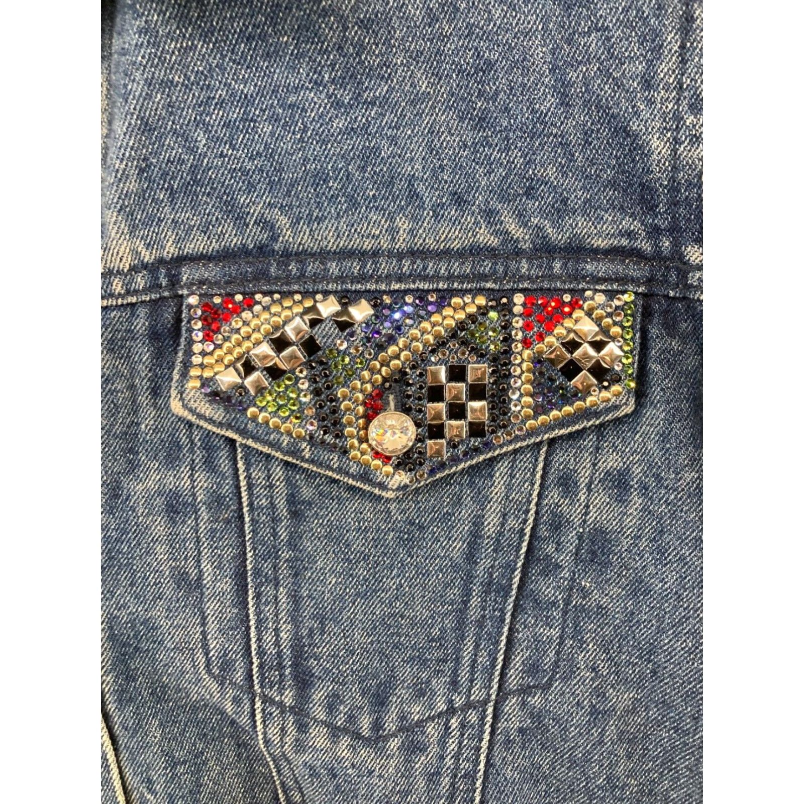 Denime VINTAGE Christine Alexander Denim Jacket Womens M Blue Rhinestone Embellished 90s Western Style Mens Womens? Size 32" / US 10 / IT 46 - 5 Thumbnail