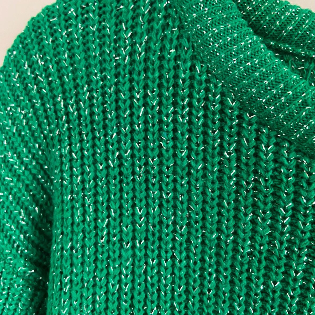 Other Vintage 1980s Green & Silver Crewneck Pullover Sweater | Med Size M / US 6-8 / IT 42-44 - 4 Thumbnail