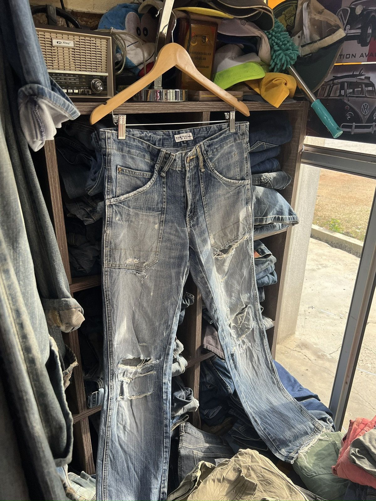 Michel Klein 🔥Klein Plus Homme Distressed Denim With Buckle Back Size US 33 - 8 Thumbnail