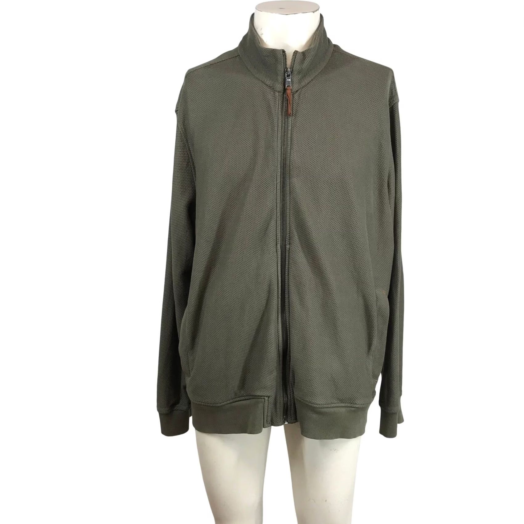 Banana Republic Banana Republic Mens XXL Olive Green Textured Cotton Full Zip Mock Neck Sweater Size US XXL / EU 58 / 5 - 2 Thumbnail