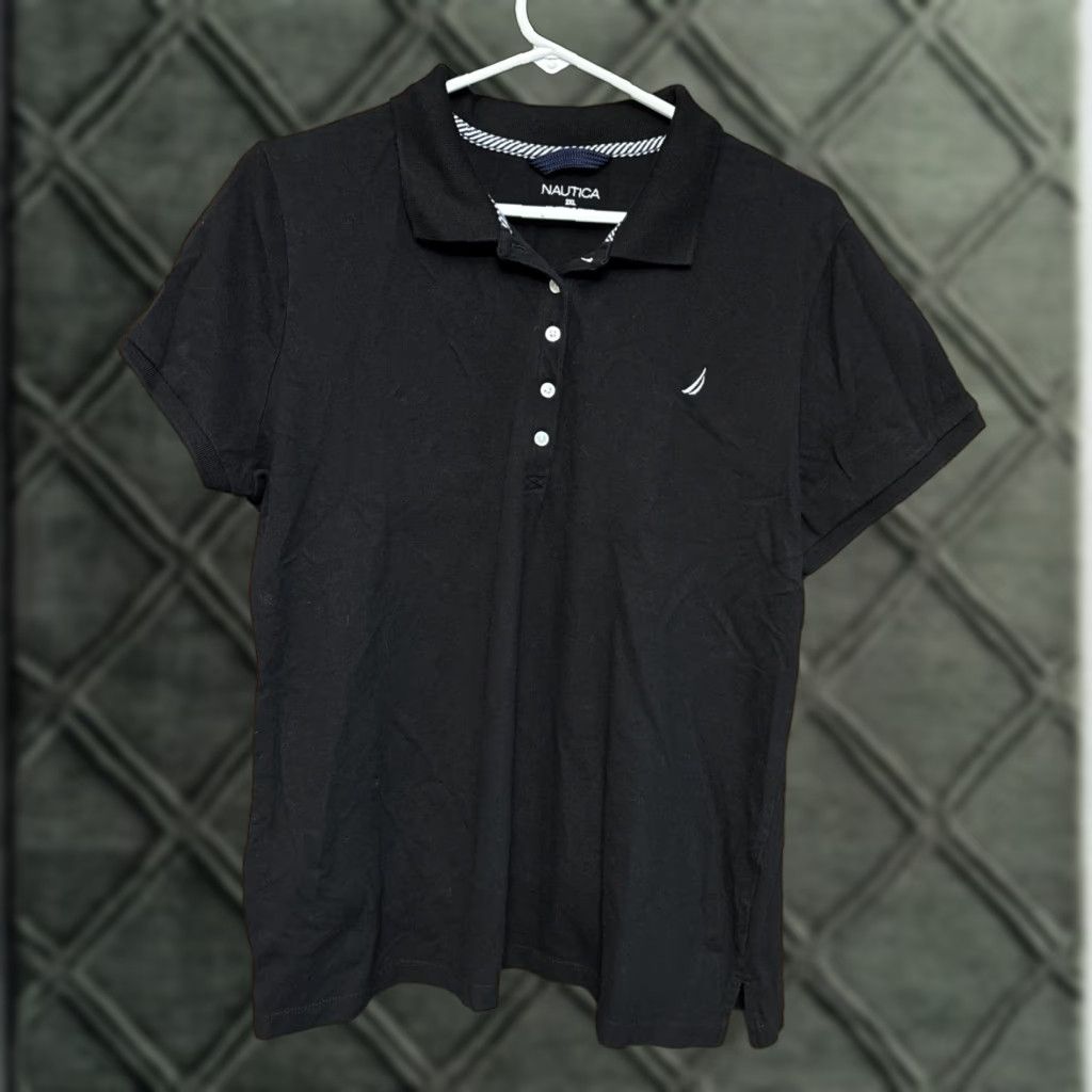 Nautica Nautica Polo Shirt Womens 2XL Black Short Sleeve Collared Pullover Cotton Blend Knit Logo Stitched Basic Classic Preppy Size XXL / US 16-18 / IT 52-54 - 1 Thumbnail