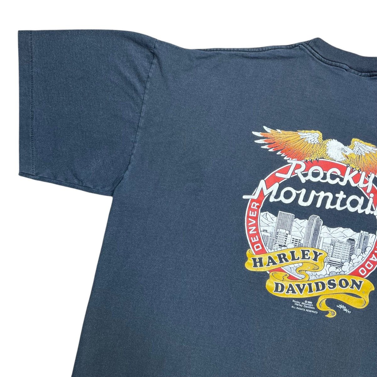 Harley Davidson × Vintage Vtg 1990 Harley Davidson Rocky Mountain Denver Pocket Tee Size US XXL / EU 58 / 5 - 11 Thumbnail