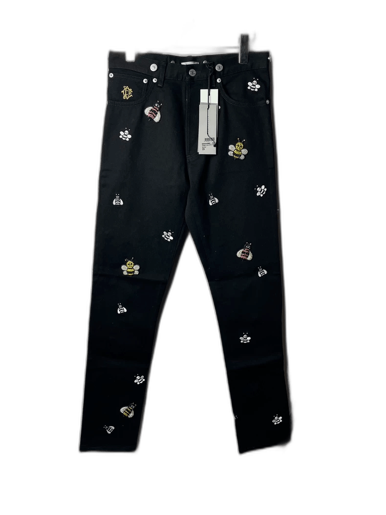 Dior Dior Homme Black Embroidered Denim Pants Size US 29 - 1 Thumbnail