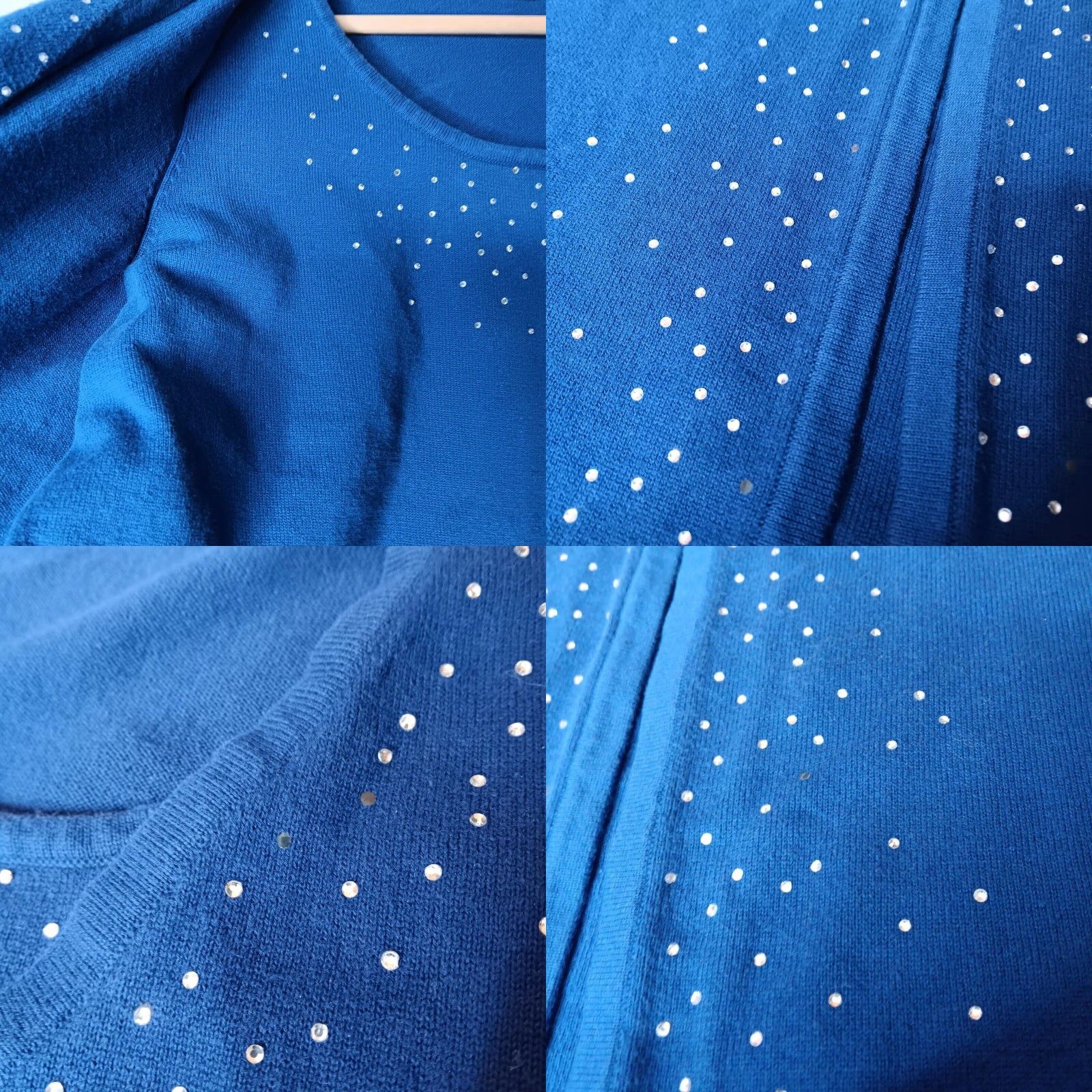 Quacker Factory Quacker Factory Cardigan Sweater Women M Blue Knit Rhinestone Bling Casual Party/Cocktail Pullover Open Front Size M / US 6-8 / IT 42-44 - 8 Thumbnail