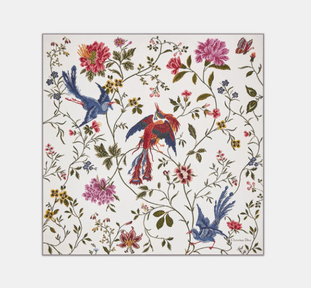 image of O1W1Db10424 Size: Os Dior Birds Square Scarf In Multicolor, Women's