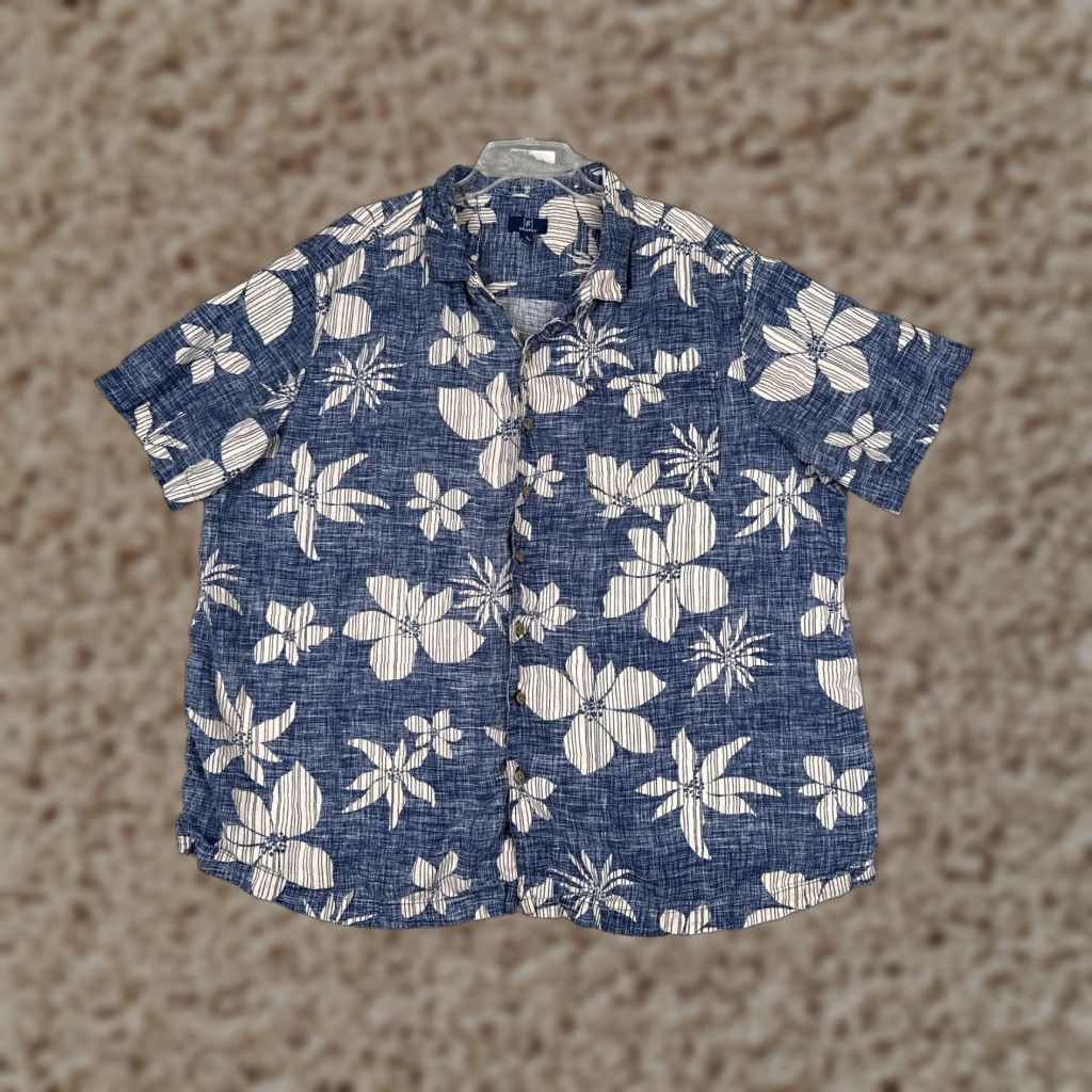 George George Shirt Mens 2XL Blue Short Sleeve Hawaiian Floral Button Up Tropical Size US XXL / EU 58 / 5 - 1 Thumbnail