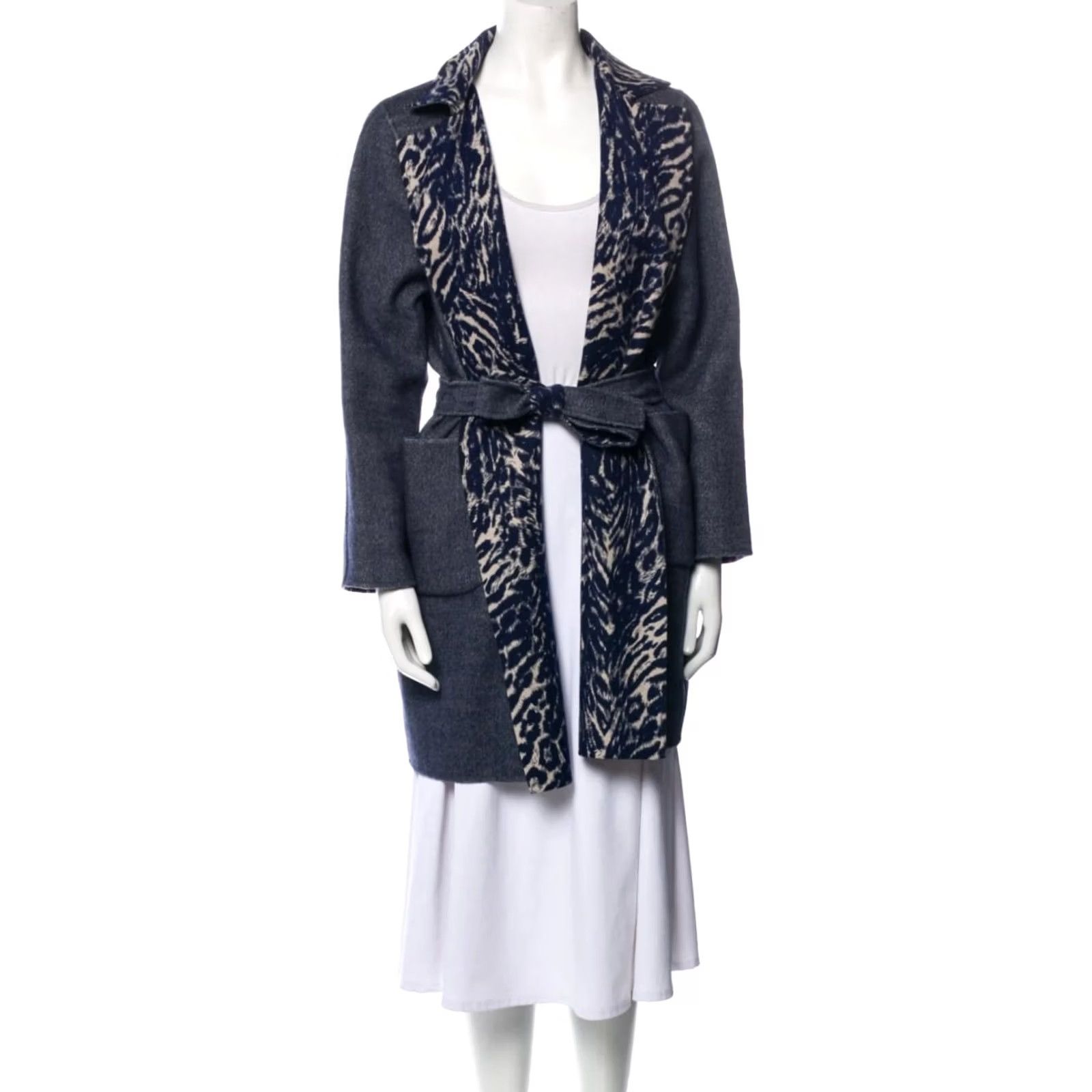 Max Mara VINTAGE Max Mara Weekend Virgin Wool Blend Animal Print Blue reversible Coat Jacket Size L / US 10 / IT 46 - 3 Thumbnail