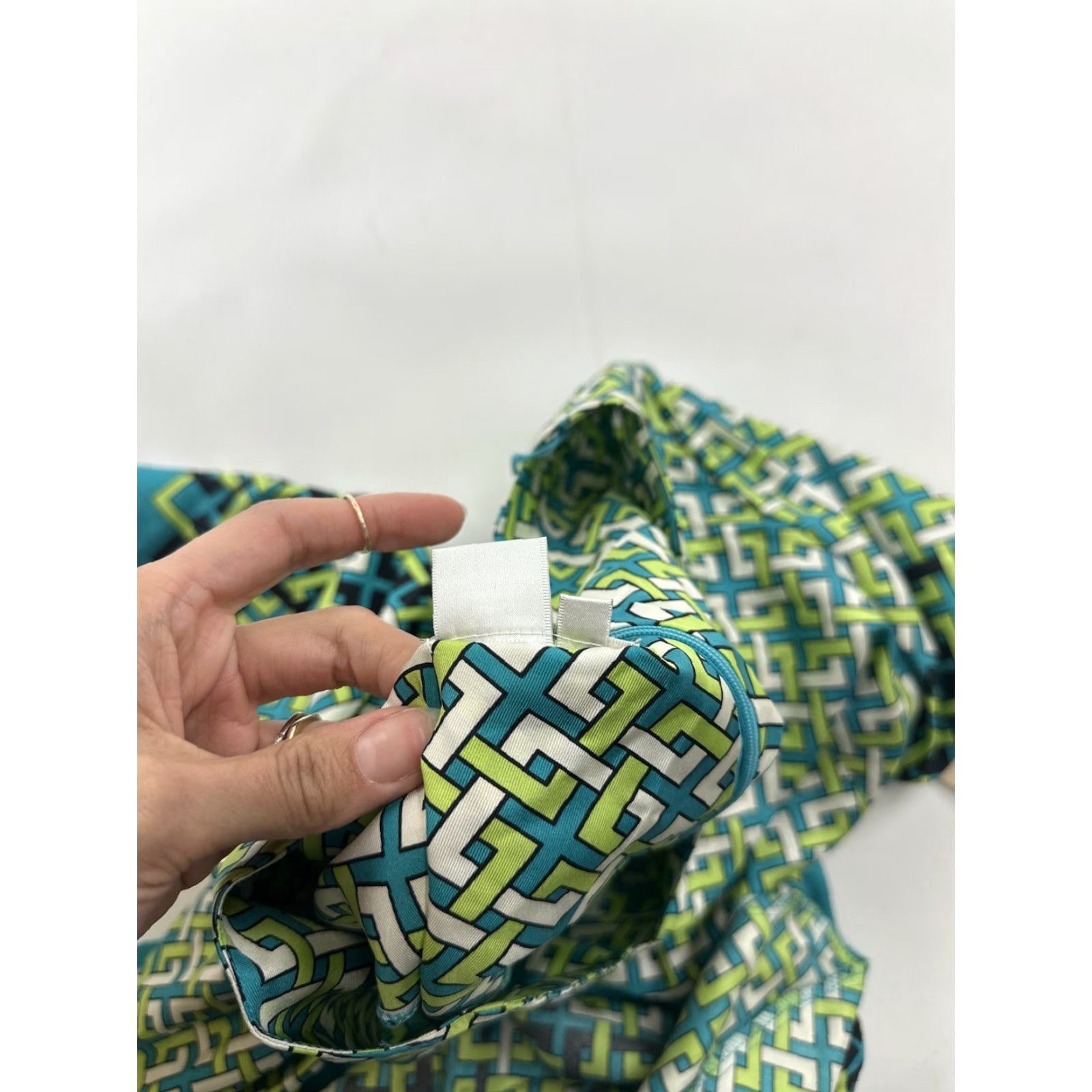 Donna Morgan Donna Morgan Dress Women’s 10P Green Geometric Shift Knee Length Silk Bohemian Preppy 3/4 Sleeve V-Neck Petite Women’s Size L / US 10 / IT 46 - 6 Thumbnail