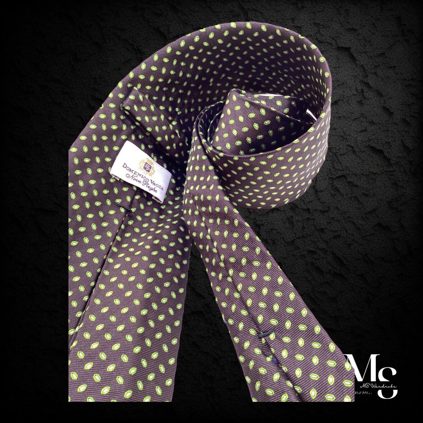 Domenico Vacca DOMENICO VACCA Nove Pieghe XL Green Brown Geometric Silk Tie Size ONE SIZE - 3 Thumbnail