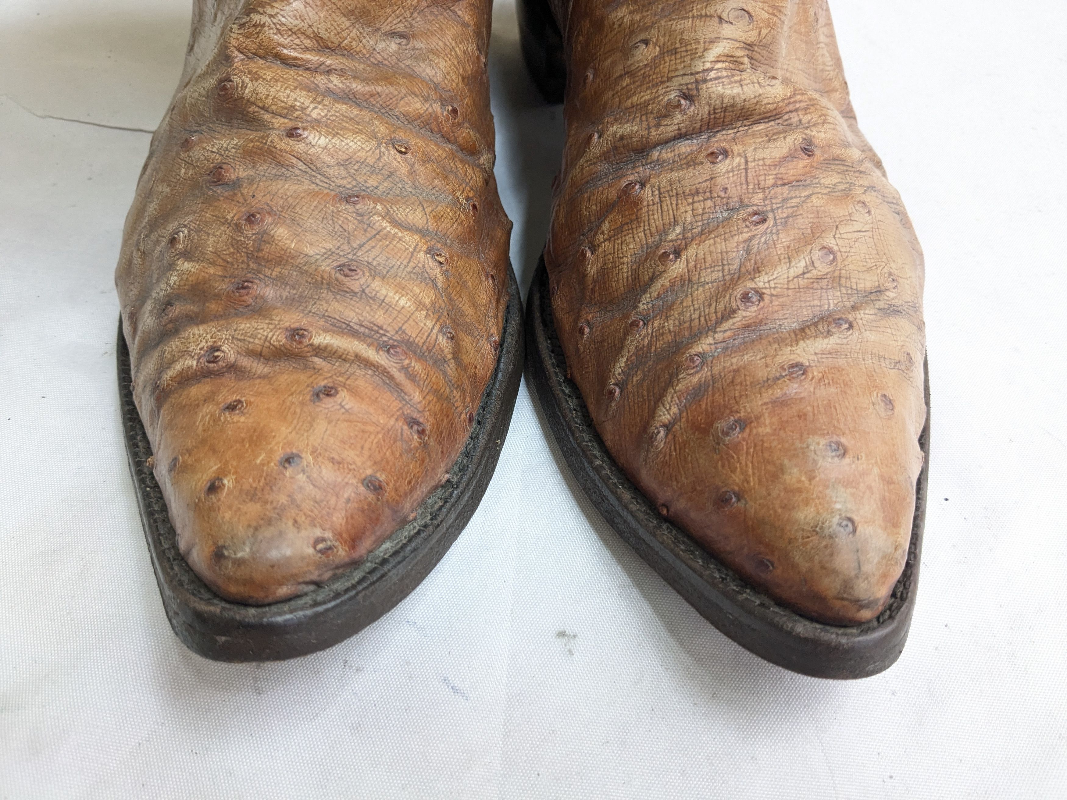 Justin Boots Vintage Justin Cowboy Boots Brown Ostrich Leather 9.5 D Size US 9 / EU 42 - 2 Thumbnail