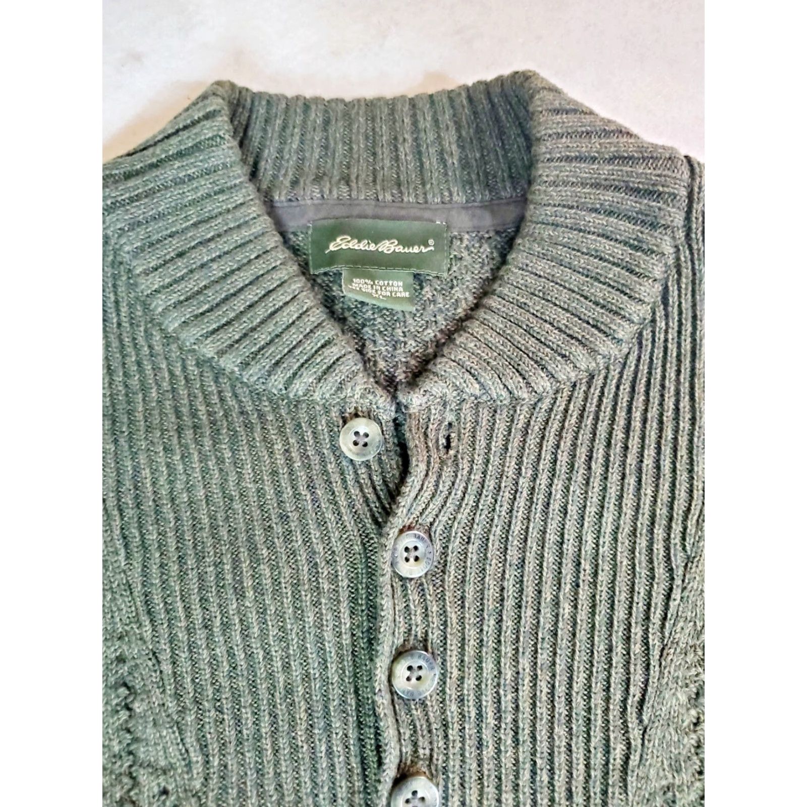 Eddie Bauer Eddie Bauer Classic Henley Sweater Men's XL Green 100% Cotton, Button, Knit, Long Sleeve, Regular Fit Size US XL / EU 56 / 4 - 3 Thumbnail