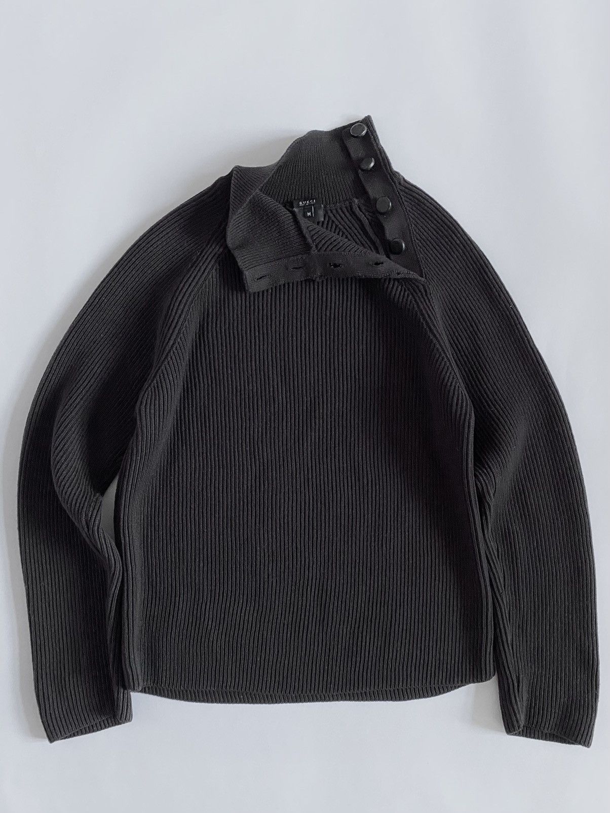 Tom Ford Gucci by Tom Ford Asymmetrical Collar Ribbed Wool Sweater Size US M / EU 48-50 / 2 - 4 Thumbnail