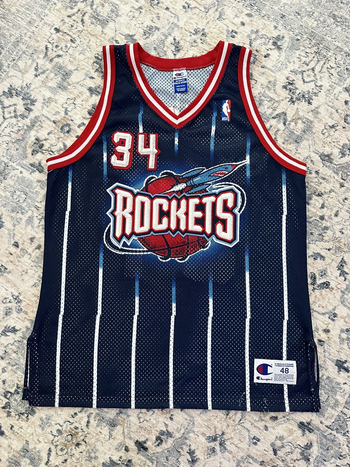 image of 90's Houston Rockets Olajuwon Authentic Champion Jersey in Navy, Men's (Size XL)