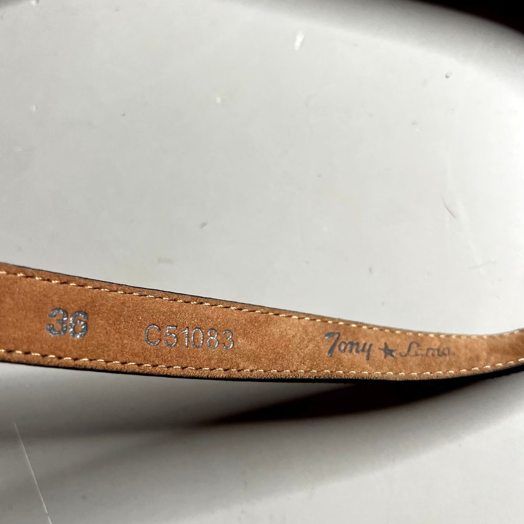 Tony Lama VINTAGE Tony Lama Mens Black Leather Western Belt Red Stitching Silver Buckle 36 Size 36 - 3 Thumbnail