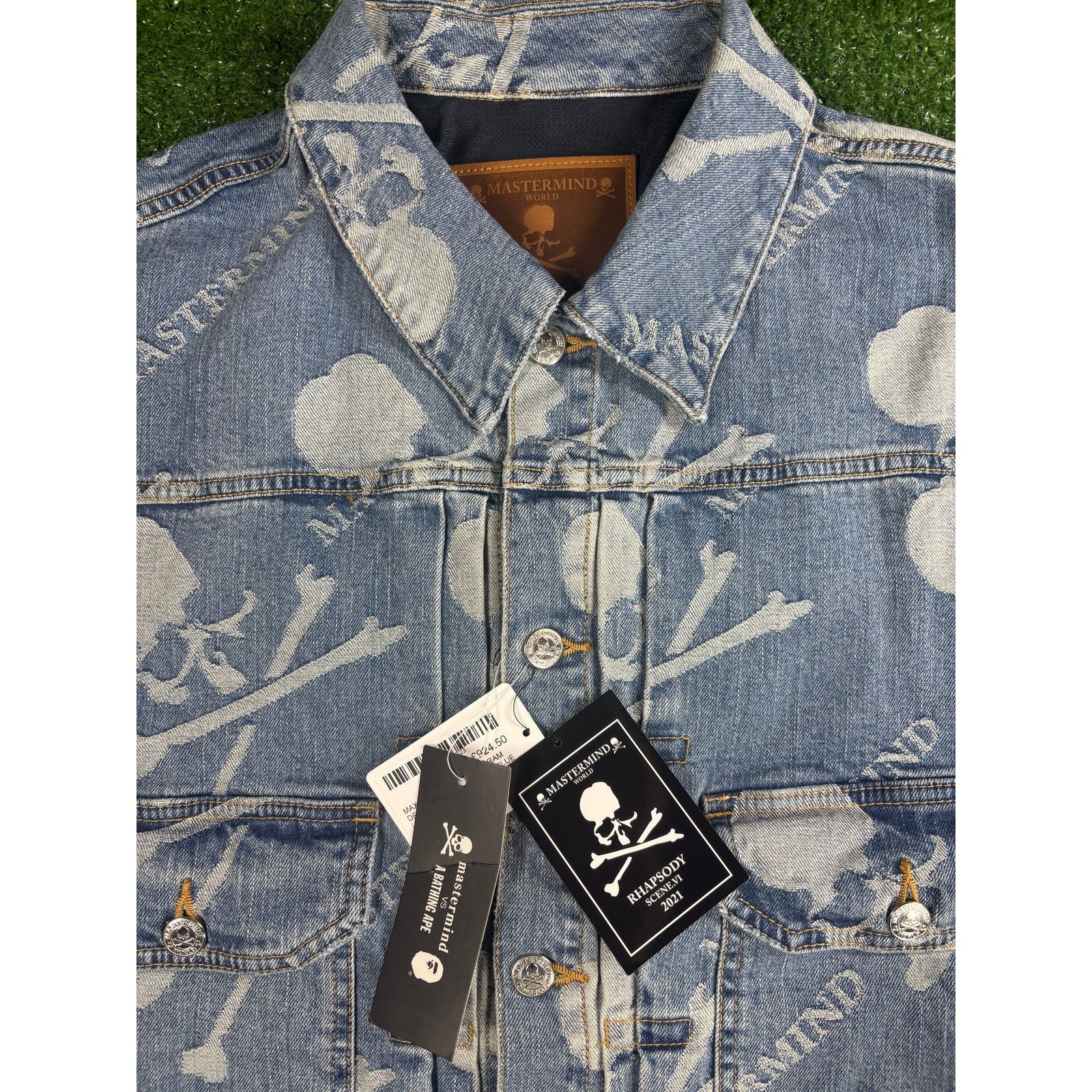 Mastermind Japan Mastermind Vs. Bape Monogram Denim Trucker Jacket Size Small Size S / US 4 / IT 40 - 4 Thumbnail