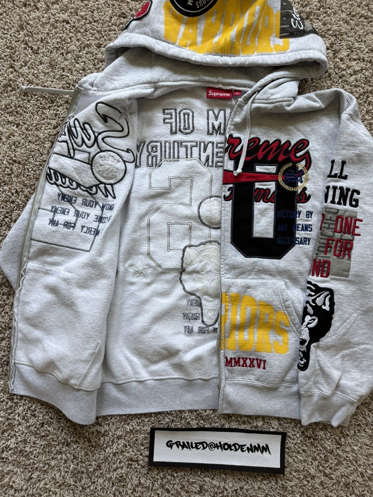 Supreme Warriors Appliqué Zip Up Hooded Sweatshirt Ash Grey Size US L / EU 52-54 / 3 - 5 Thumbnail