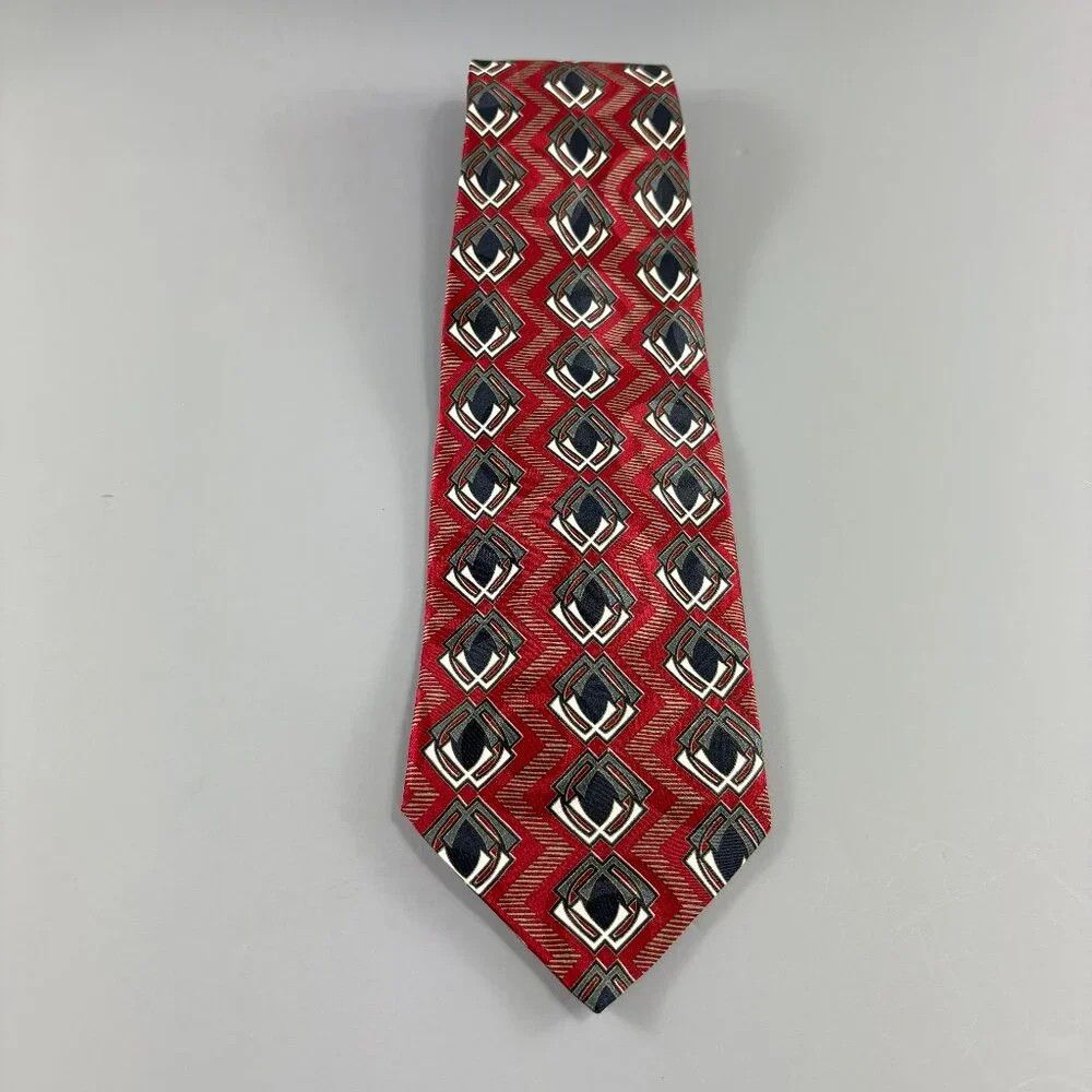 Other Vito Rufolo Red / Black Geometric Men's Tie 4" x 61" Size ONE SIZE - 1 Thumbnail