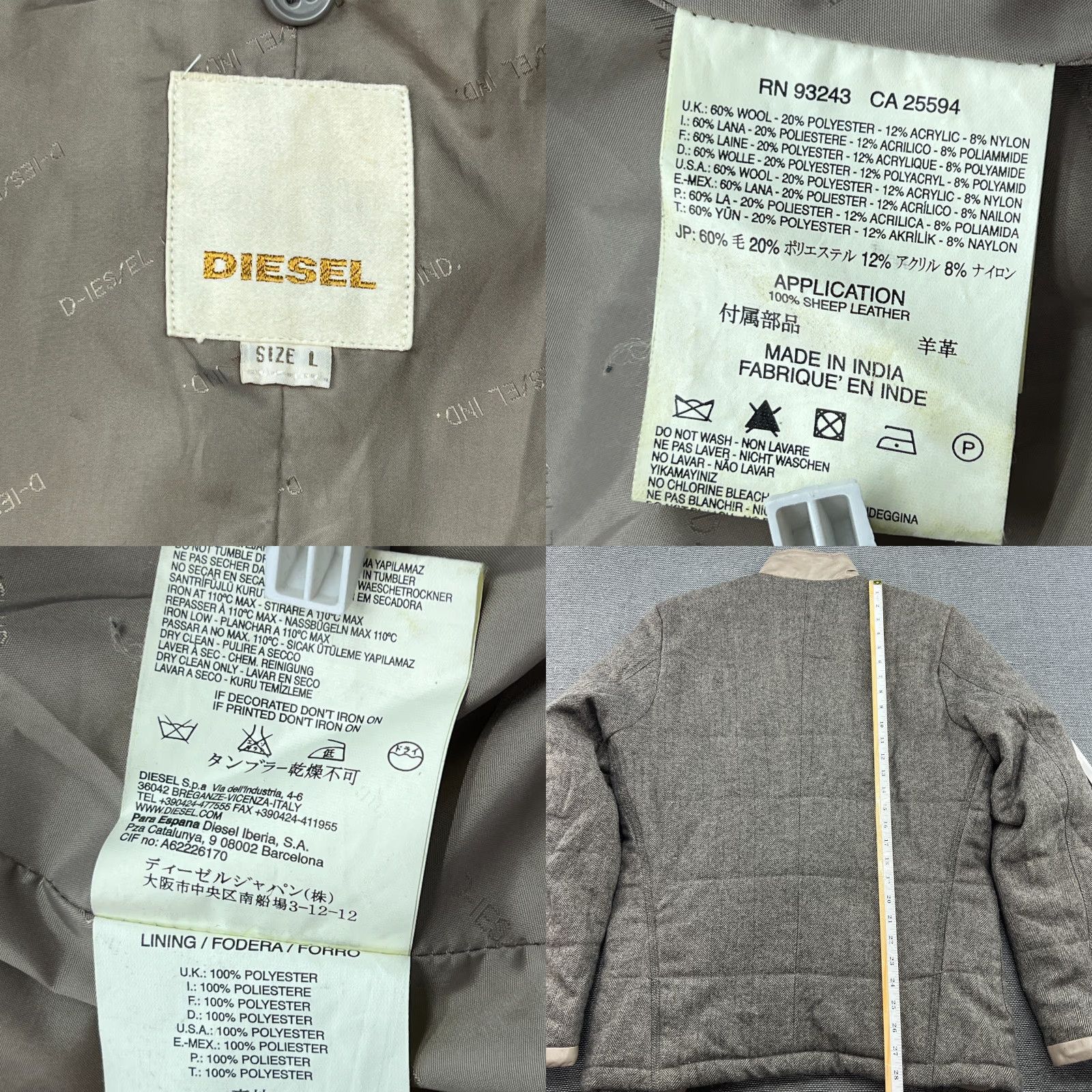 Diesel VINTAGE Diesel Herringbone Wool Jacket Mens Large Gray Buttons Leather Pocket Jacket Mens Large Gray Diesel Herringbone Wool-UI Size US L / EU 52-54 / 3 - 8 Thumbnail
