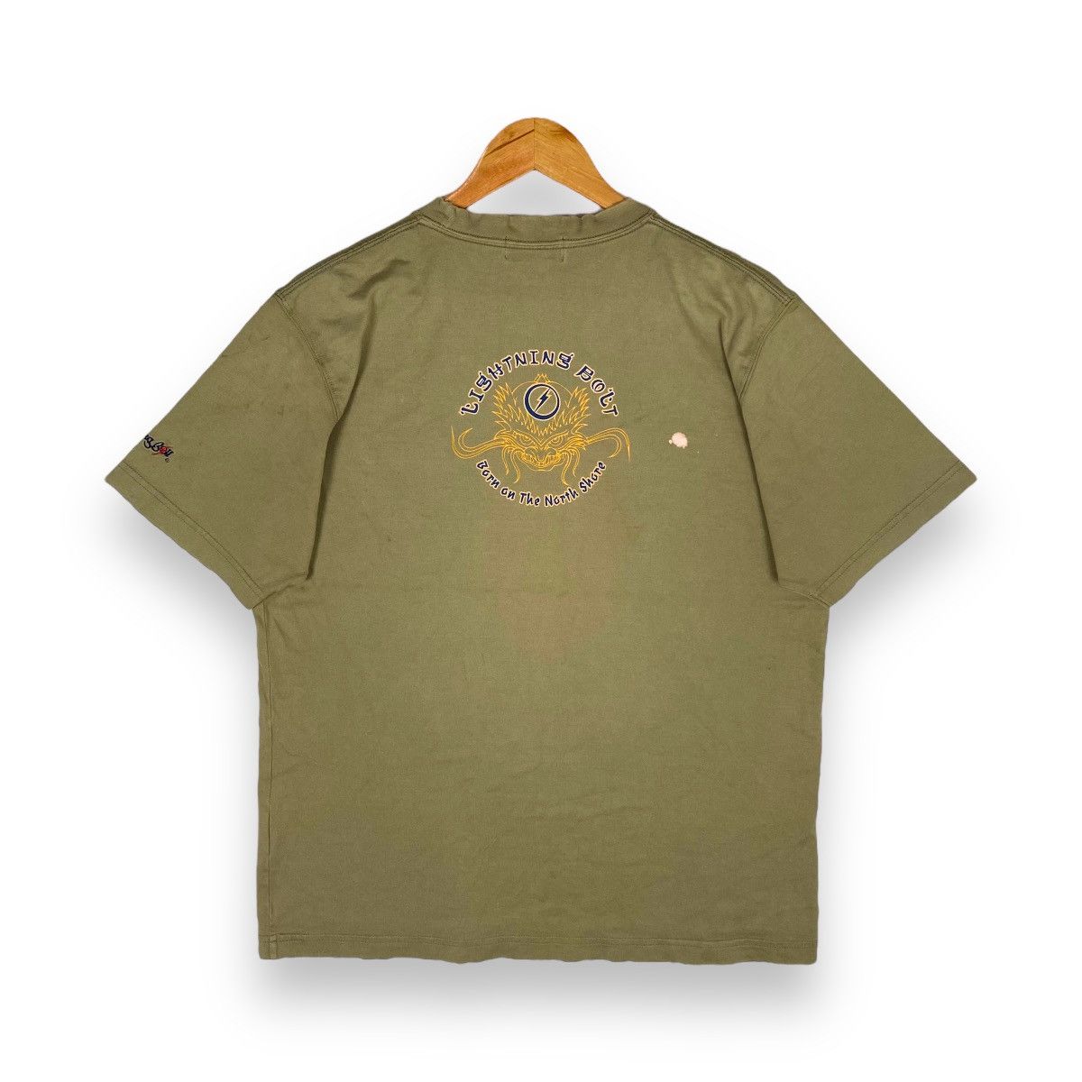 image of Vintage 90's Lightning Bolt Born On The North Shore Surf Tee in Brown, Men's (Size Large)