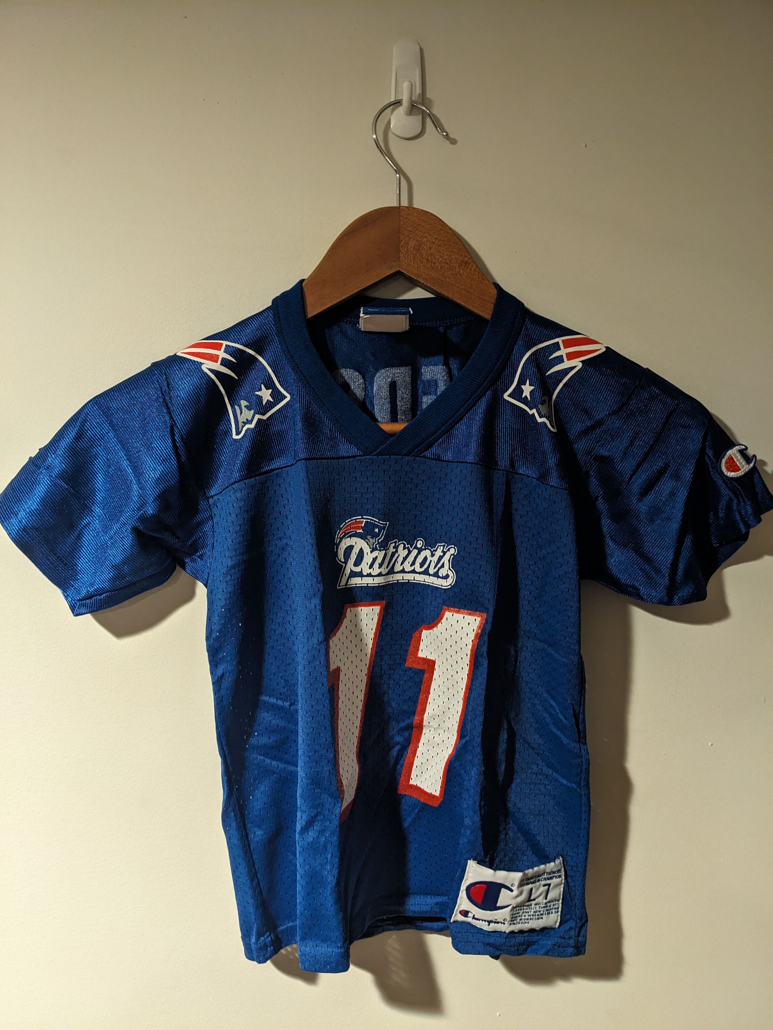 Champion × NFL × Vintage Vintage 90s New England Patriots Bledsoe Youth Large Jersey Size US L / EU 52-54 / 3 - 3 Thumbnail