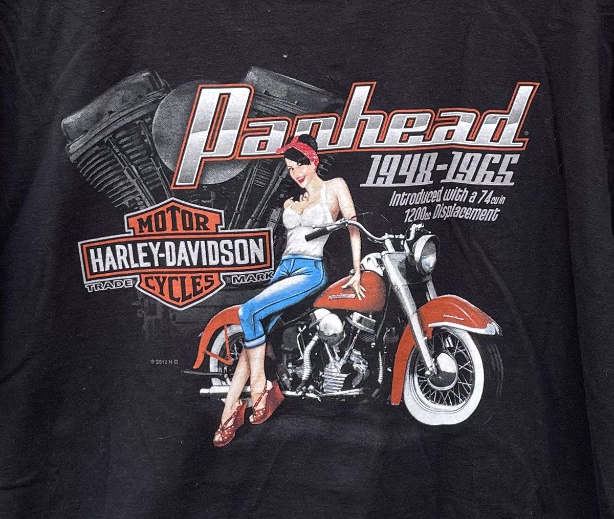 Harley Davidson 2013 Harley Davidson Boston Panhead Pinup Chick T Shirt Size US XL / EU 56 / 4 - 3 Thumbnail