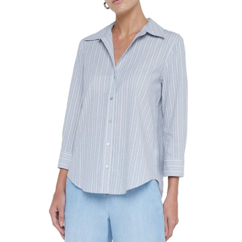 L'AGENCE L'Agence Women's Light Blue/Bone Stripe Daniella Shirt XL Size XL / US 12-14 / IT 48-50 - 1 Thumbnail