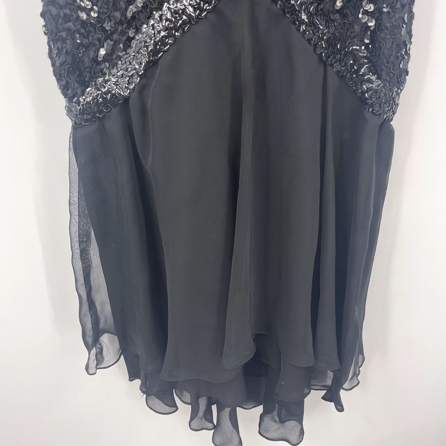 Vintage Zum Zum Mini Dress Womens M Black Sequin Ruffle 80s Glam Rock Party