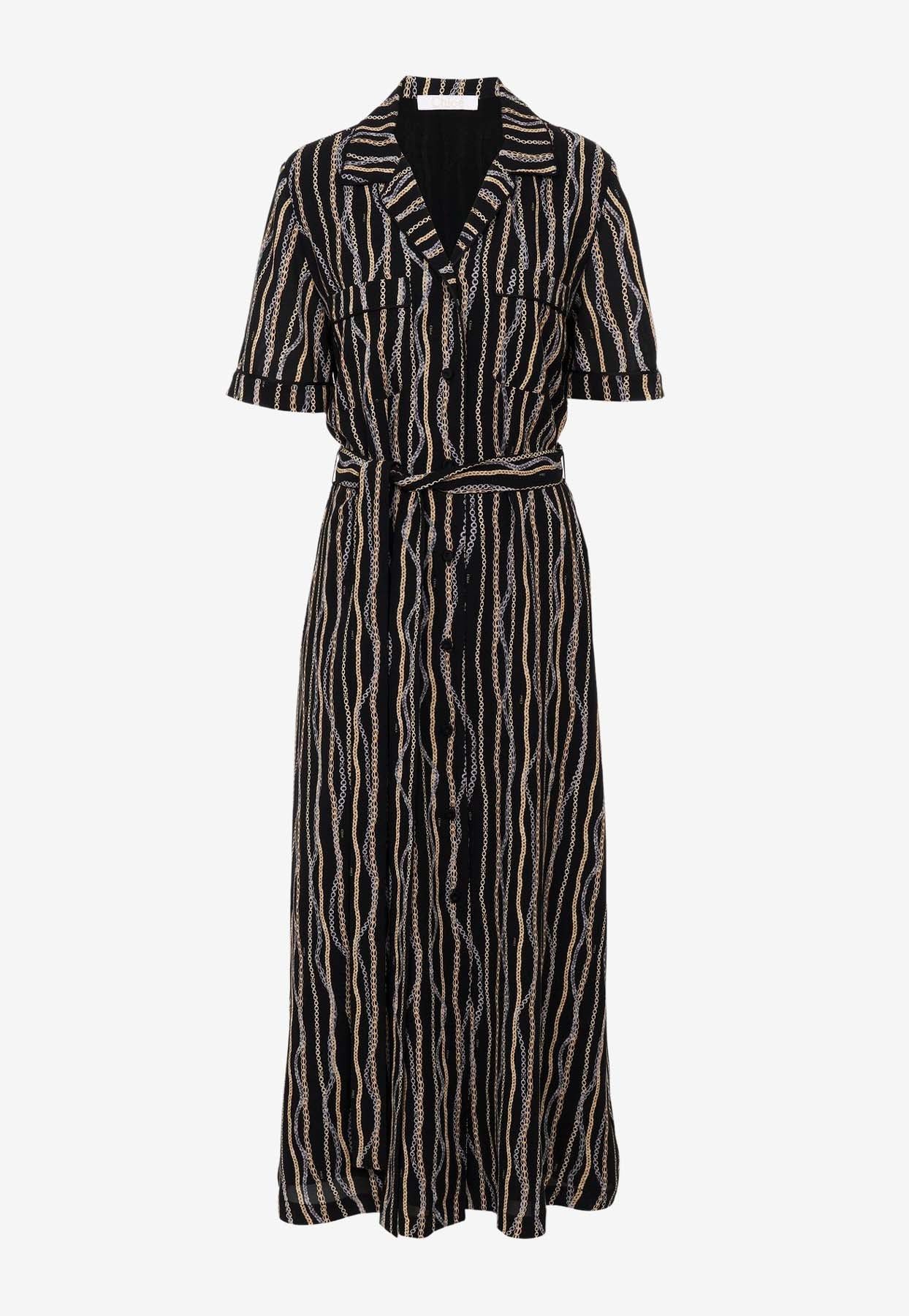 Chloe o1loc1c10425 AllOver Chain Print Midi Shirt Dress Multicolor Size XL / US 12-14 / IT 48-50 - 1 Thumbnail