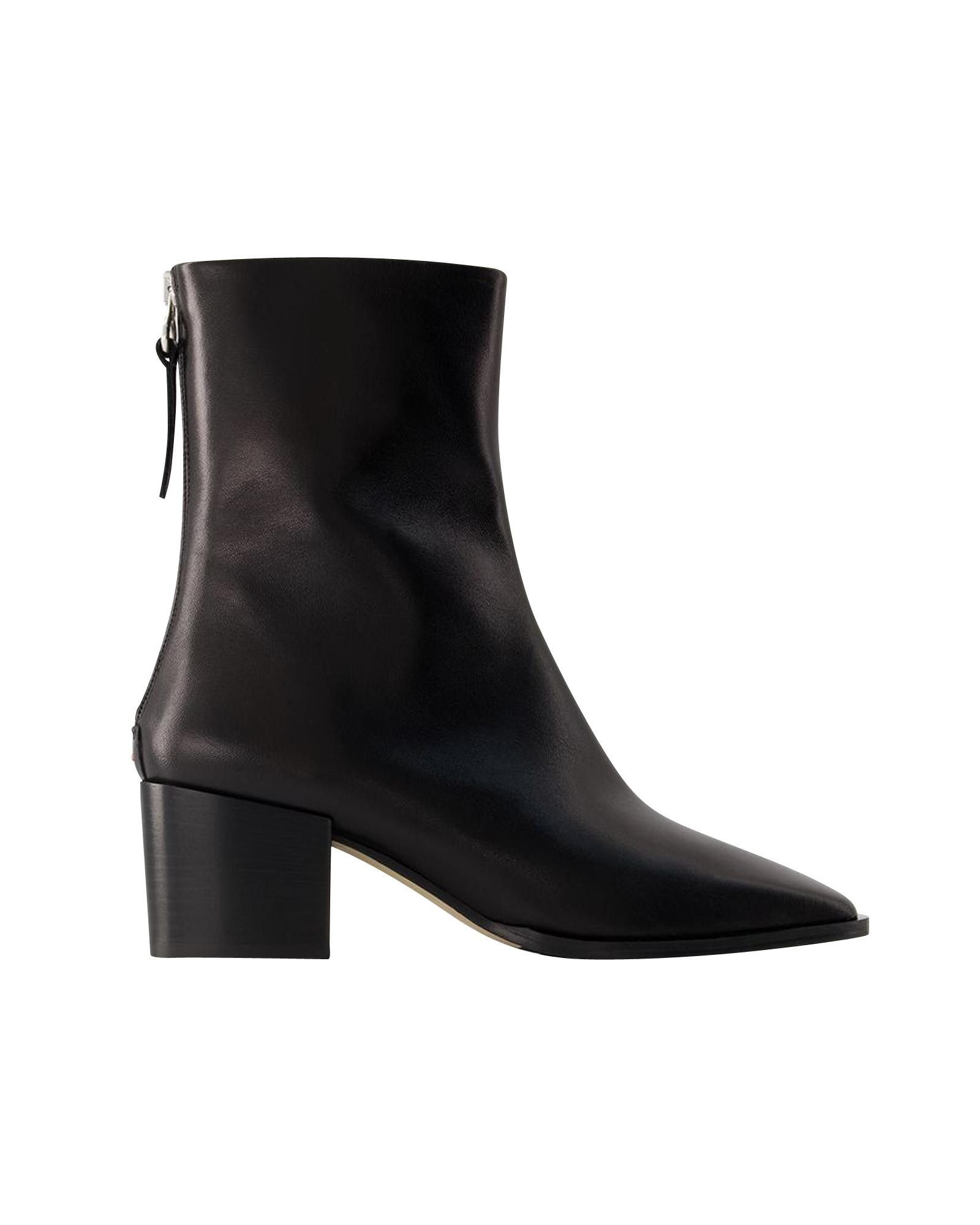 image of Aeyde Refined Minimalism: Sleek Black Leather Ankle Boots, Women's (Size 8)