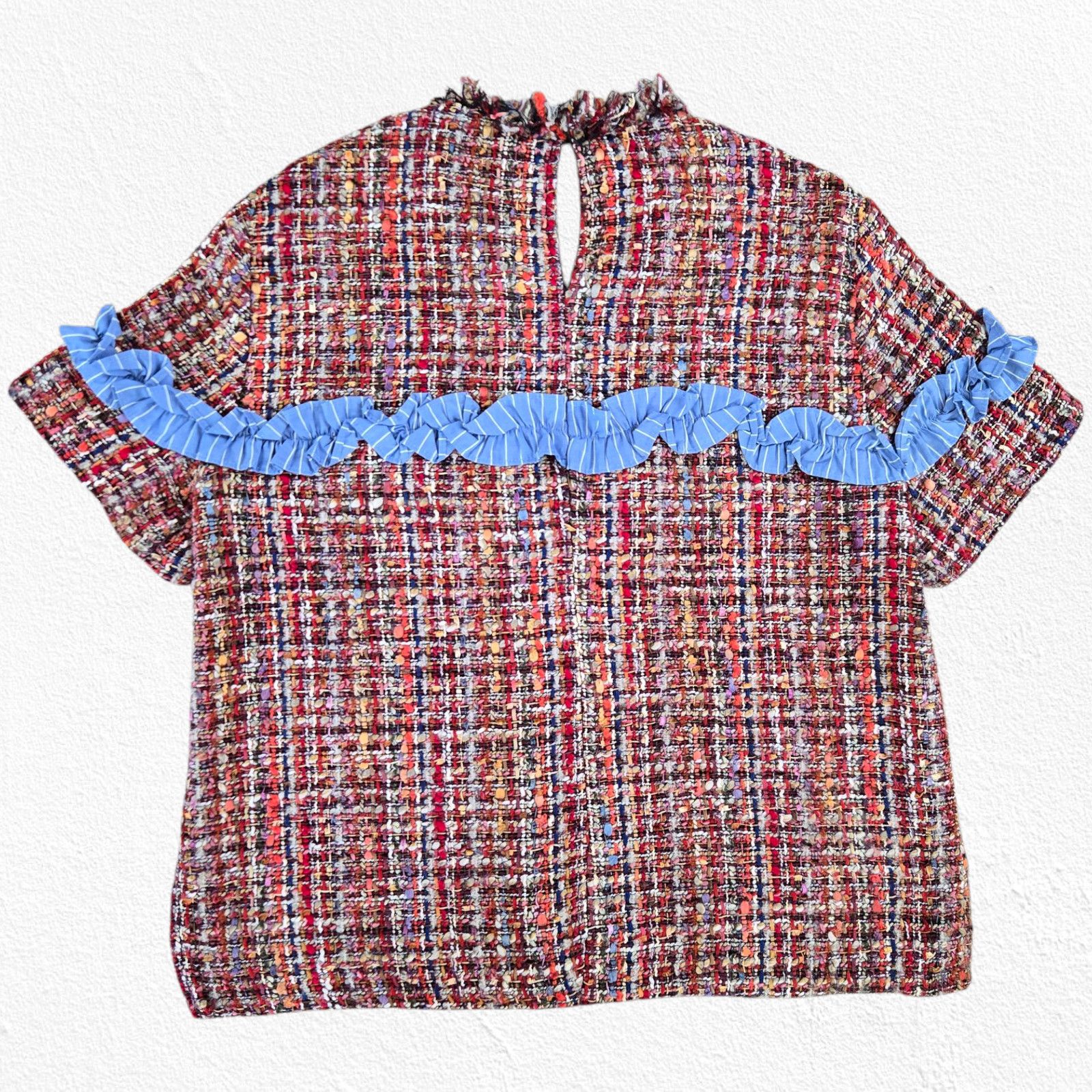 Zara Zara Multicolor Tweed Blue Ruffle Trim Blouse Size Small Size S / US 4 / IT 40 - 8 Thumbnail