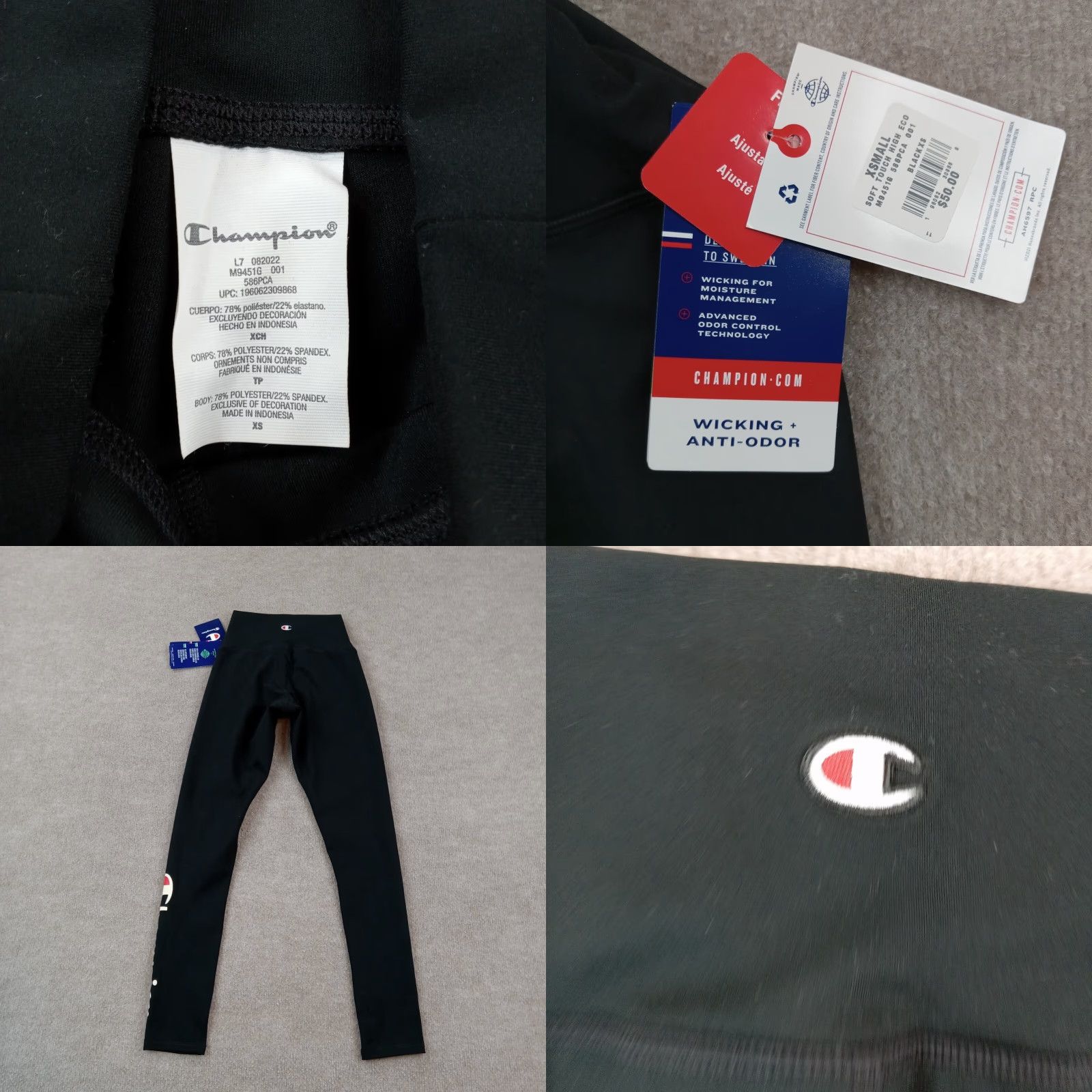 Champion Champion Leggings Womens XS Black Running Causal Yoga Comfort Logo Stretch KS4 Size 26" / US 2 / IT 38 - 8 Thumbnail