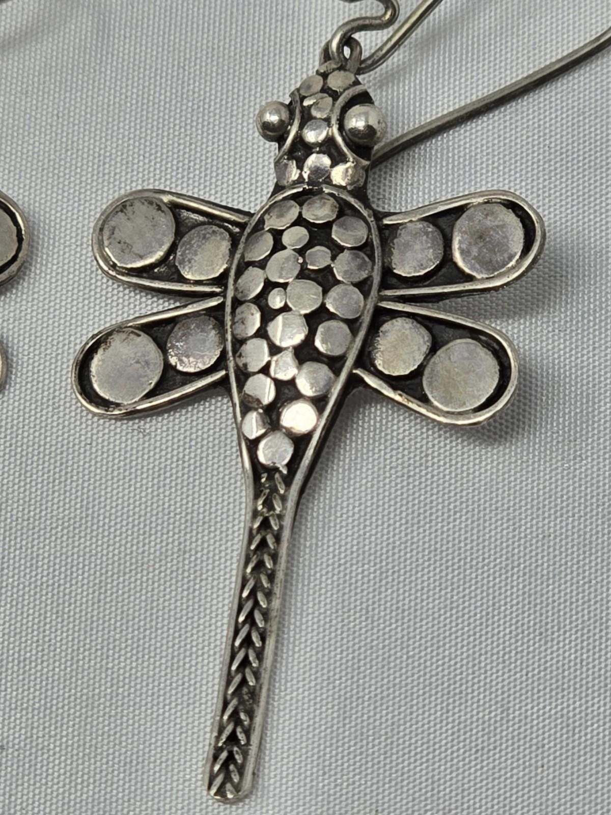 Dragonfly Vintage Sterling Silver Handmade Dragonfly Dangle Earrings Size ONE SIZE - 2 Thumbnail