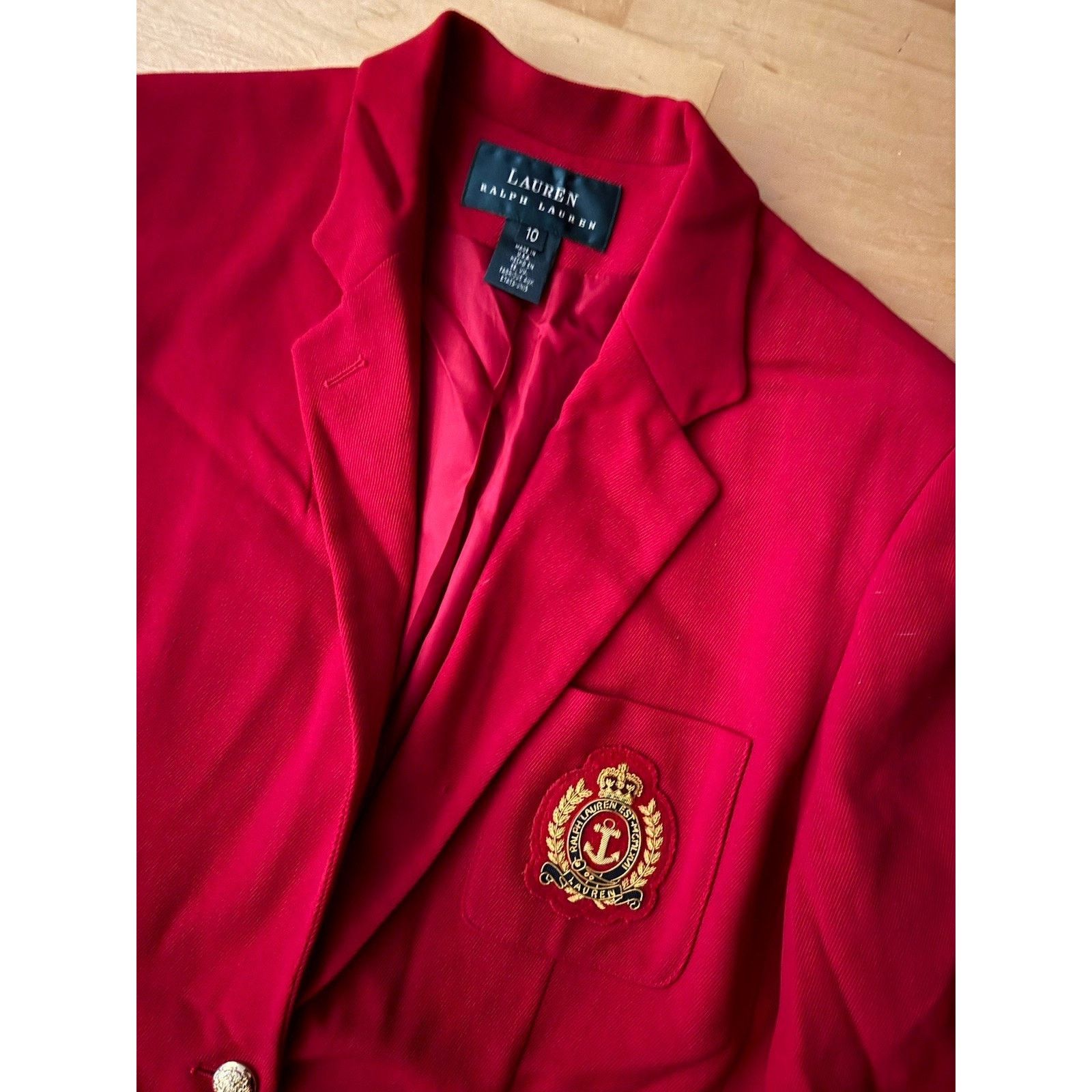 Ralph Lauren VTG Ralph Lauren Red Wool Nautical Crest Patch Blazer Gold Size L / US 10 / IT 46 - 2 Thumbnail