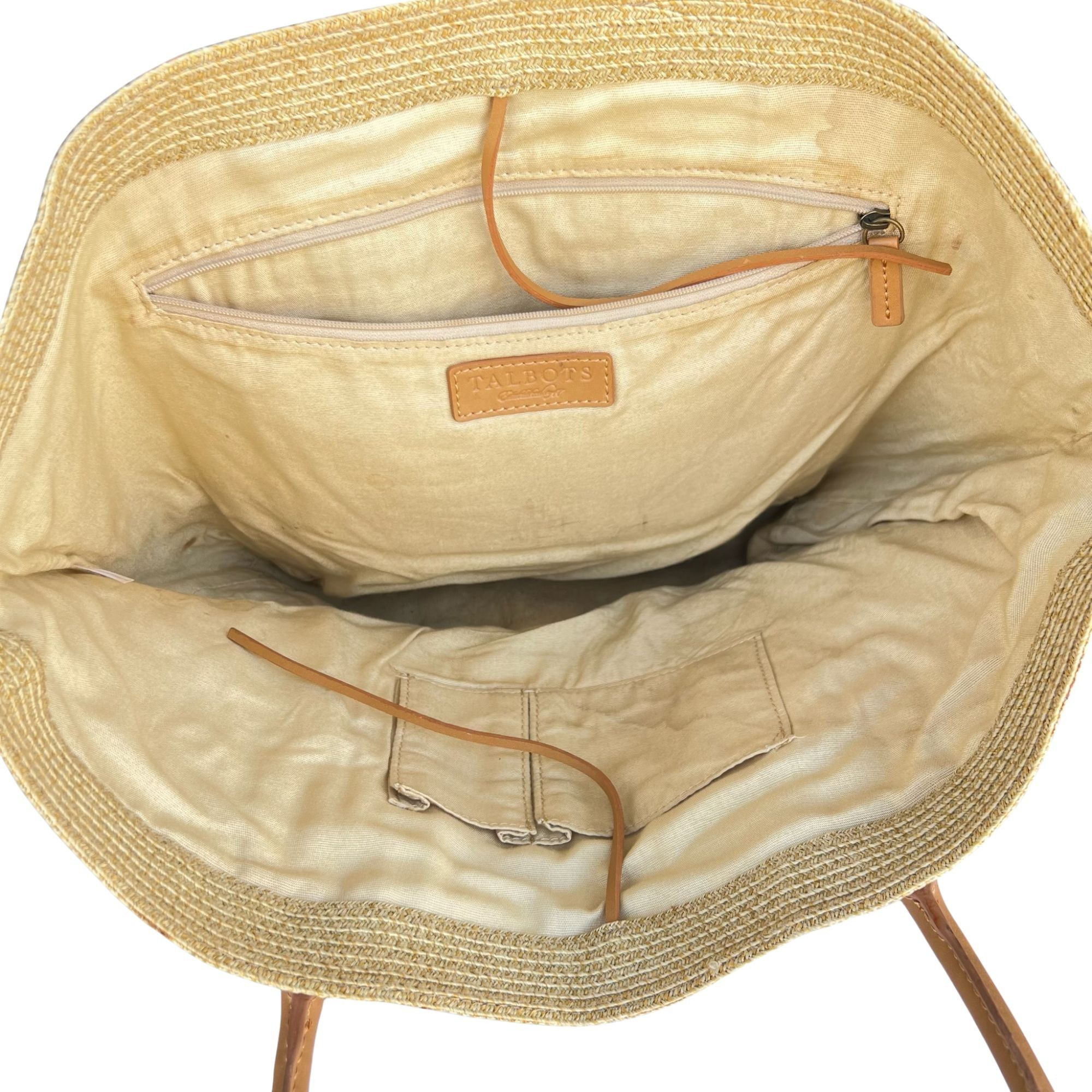 Talbots Talbots Metallic Gold-Tone Woven Tote Bag With Tan Faux-Leat Size ONE SIZE - 7 Thumbnail