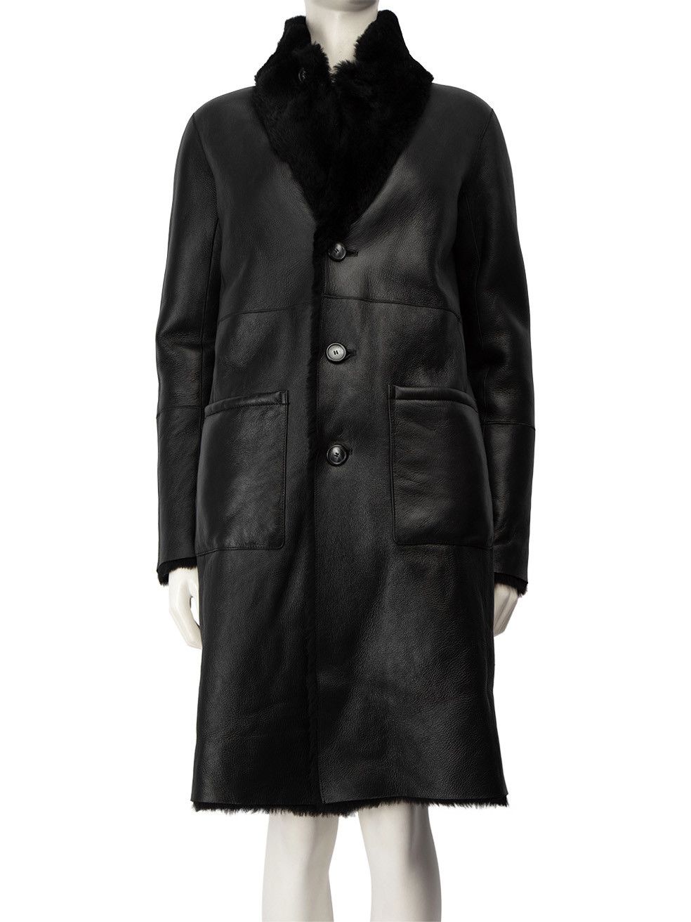 image of Joseph Black Reversible Shearling Leather Coat, Women's (Size XS)