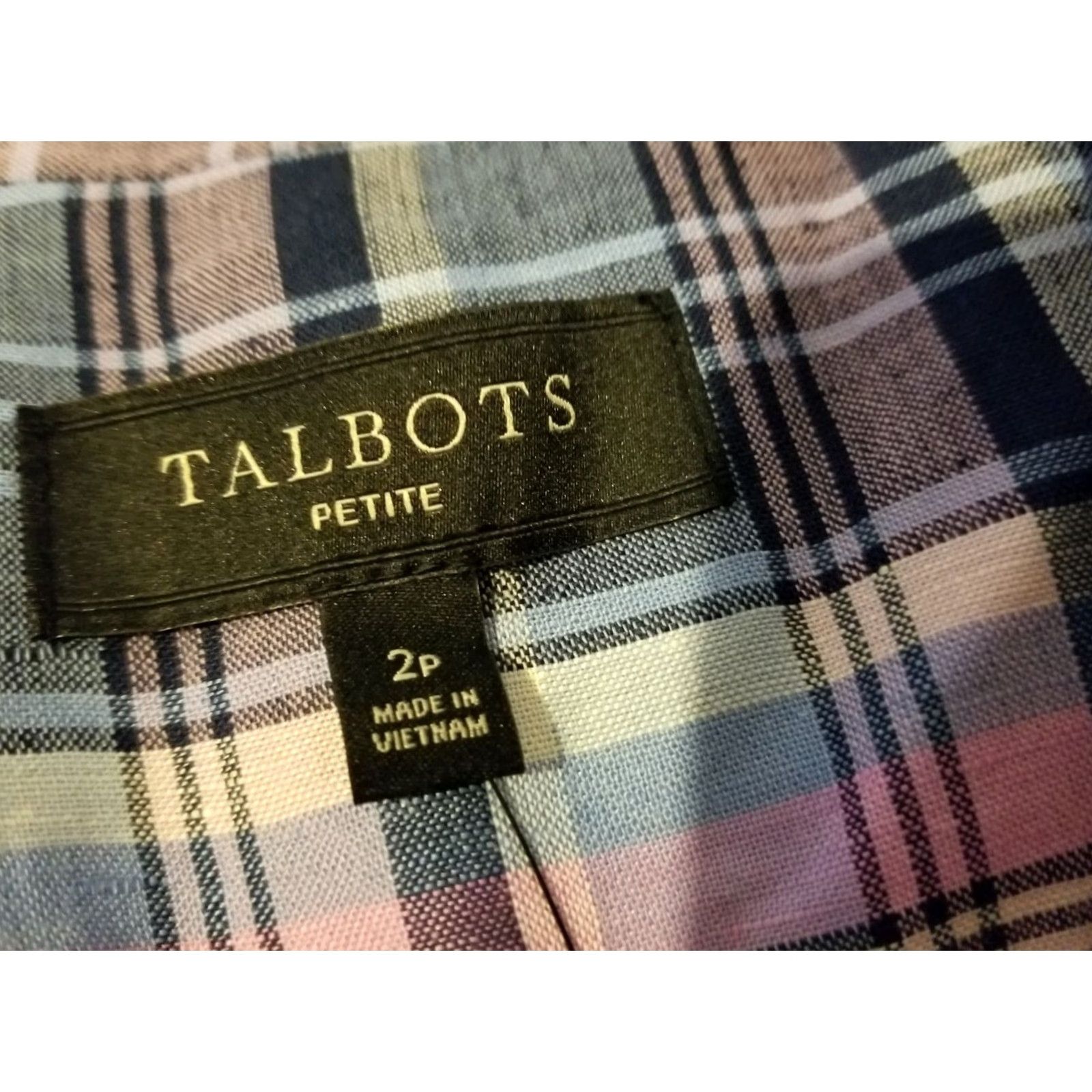 Talbots Womens Talbots Blazer 2P Petite Linen Plaid Pink Blue Jacket Shirt Fashion Coat (if needed) Size XS / US 0-2 / IT 36-38 - 4 Thumbnail