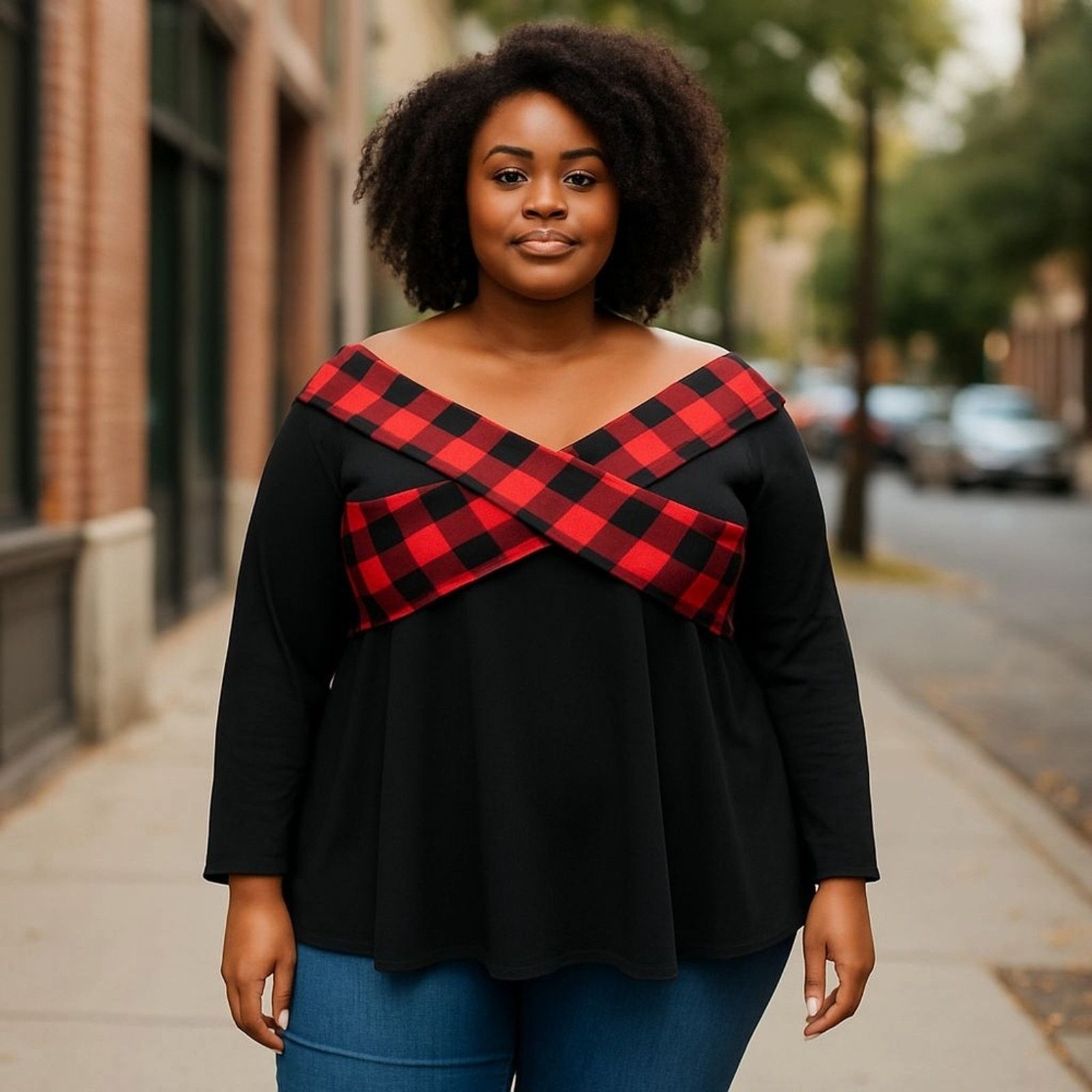 Other Rosegal Plus Size 2X Black Blouse with Red Plaid Detail Size XXL / US 16-18 / IT 52-54 - 1 Thumbnail