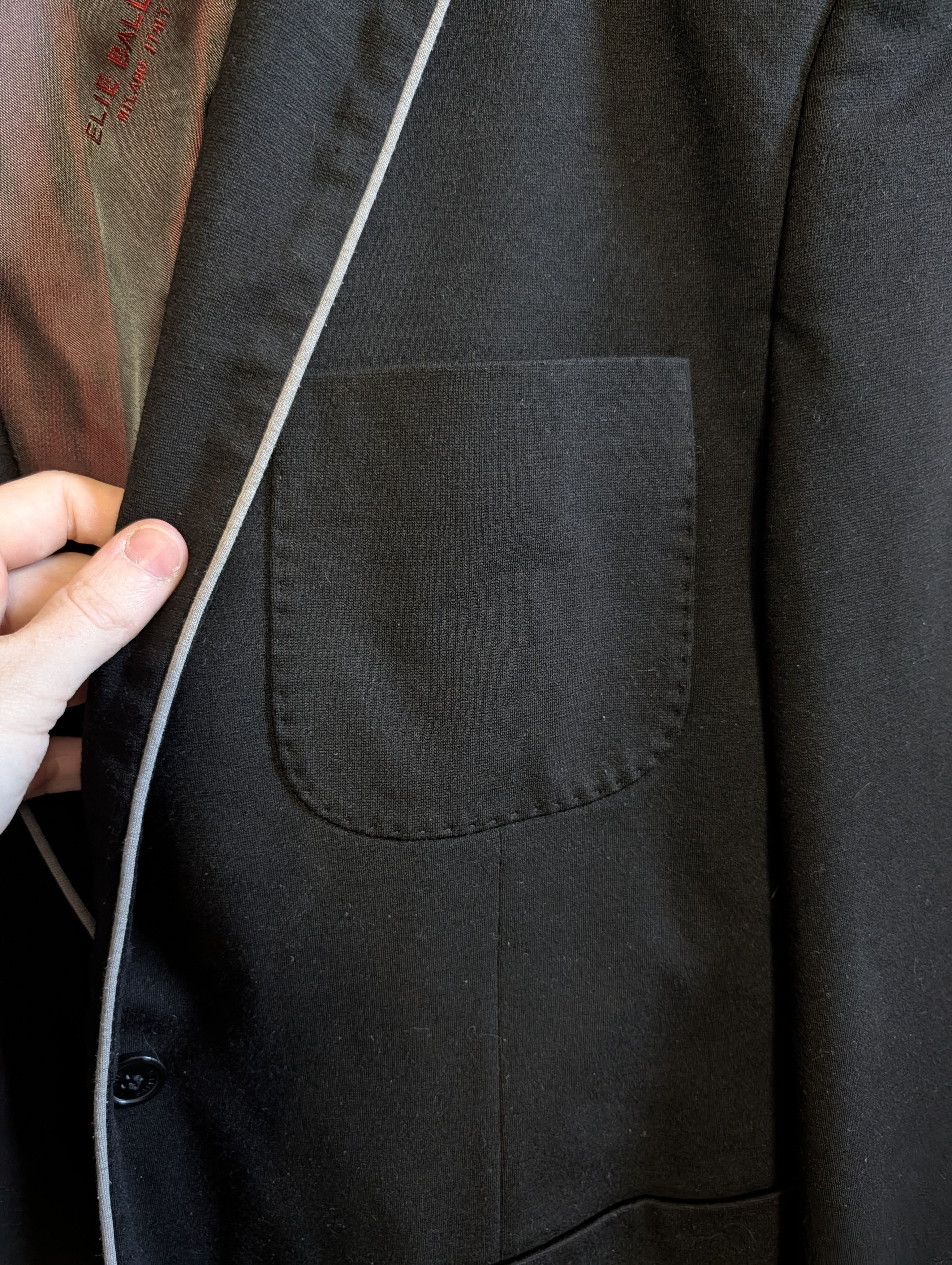 Elia Maurizi ELIE BALLEH Black fleece elbow patch smoking jacket Size 42R - 7 Thumbnail