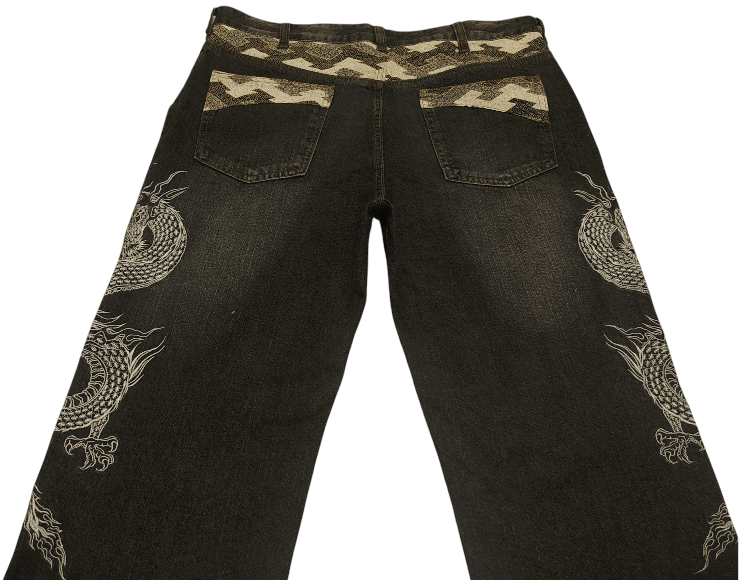 Karakuri Tamashii Rare Japanese Karakuri Embroidered Dragon Baggy Jeans Size US 39 - 9 Thumbnail