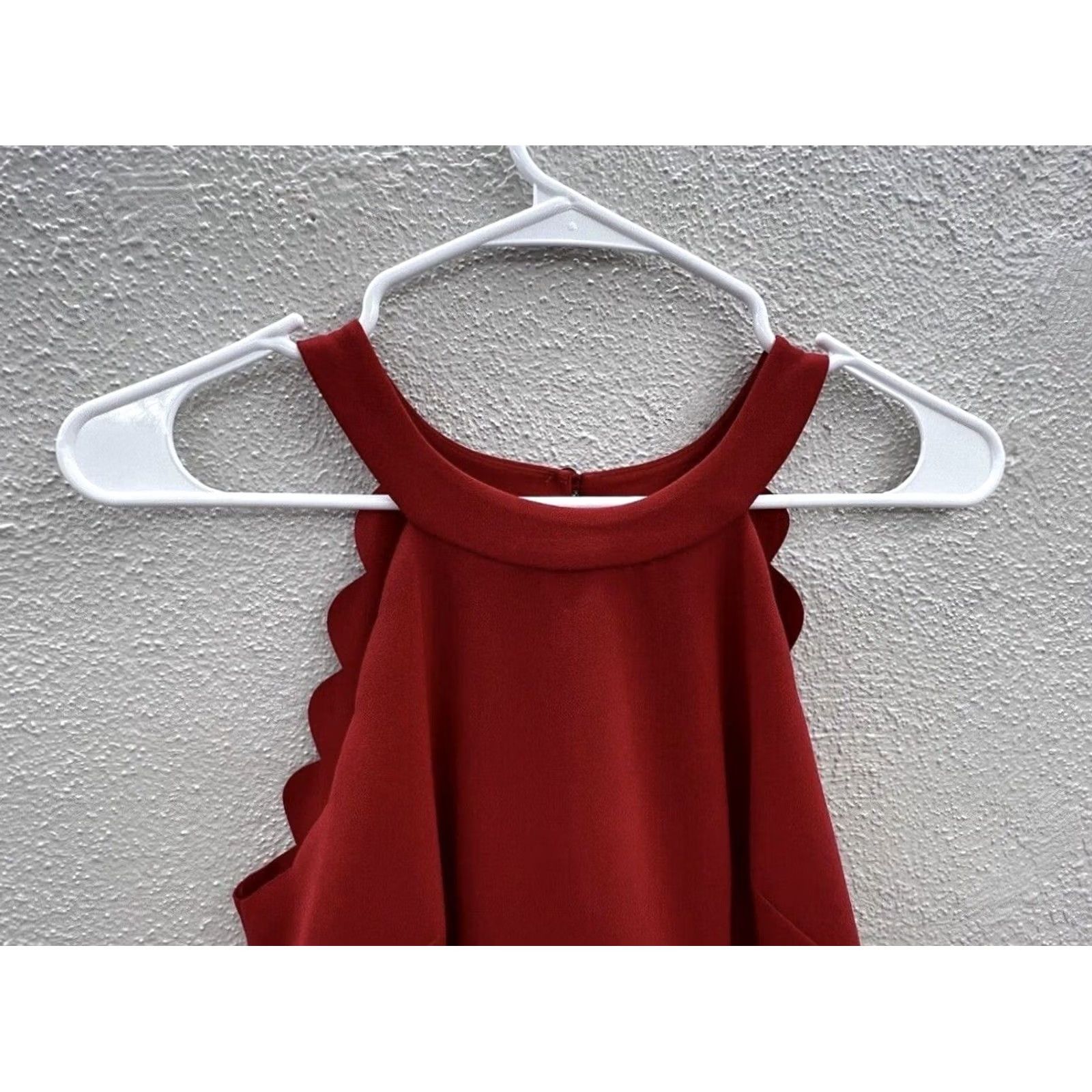 Vintage BCX Dress Juniors Dress Size 1 Red Halter Top Scallop Cut Dress Sleeveless Women's Minimalist A-Line Short Solid Red BCX Dress Boys Girls Mens Womens Size XS / US 0-2 / IT 36-38 - 2 Thumbnail