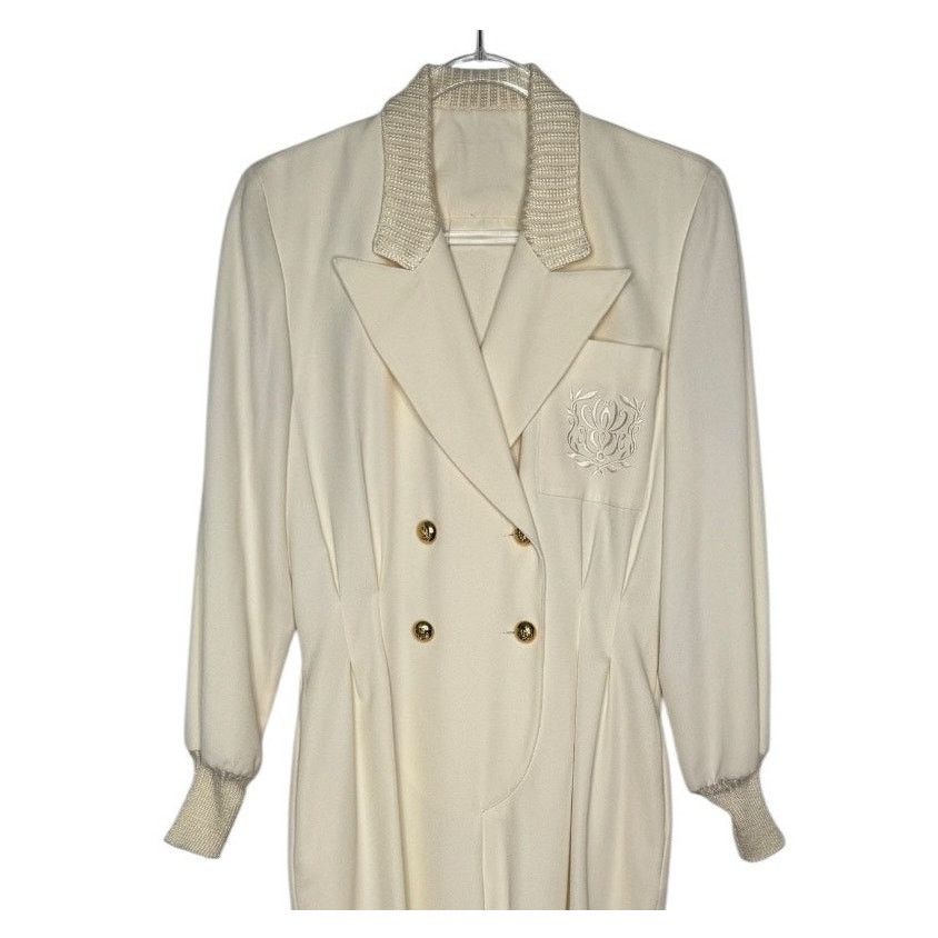 Vintage 1980s Ivory Crest Tuxedo Jumpsuit Gold Button Power Suit S Size 28" / US 6 / IT 42 - 1 Thumbnail