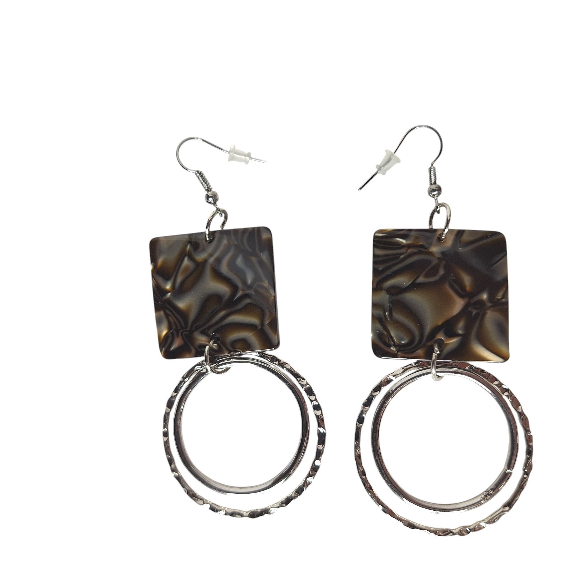 Other Tortoiseshell Square Hoop Earrings Acrylic Resin Silver Dang Size ONE SIZE - 1 Thumbnail