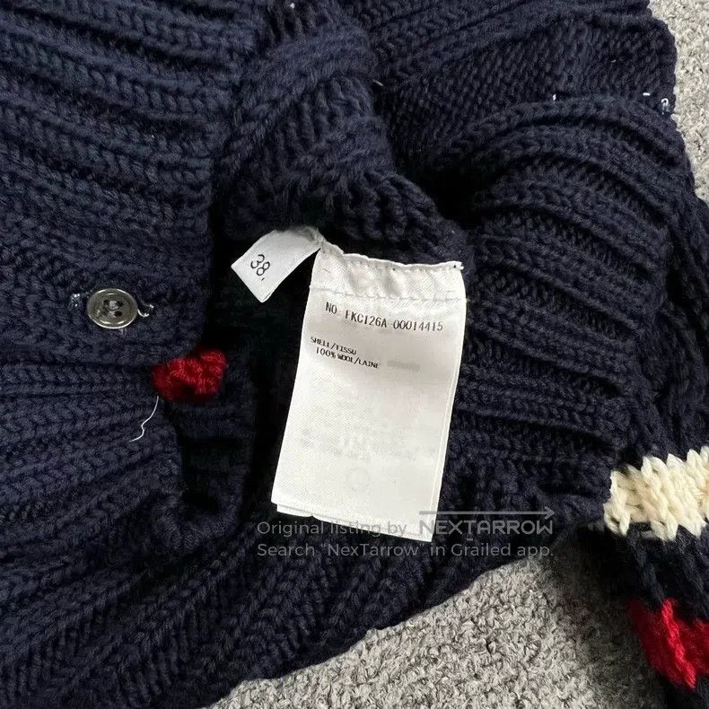Thom Browne Thom Browne Navy Striped Thick Wool Cardigan Size XS / US 0-2 / IT 36-38 - 6 Thumbnail