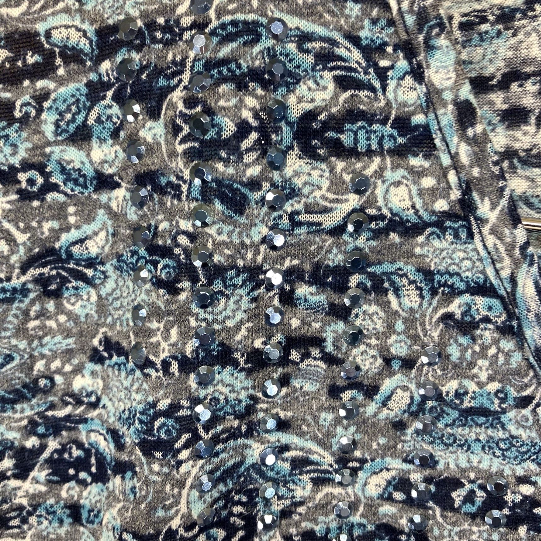 Faded Glory Faded Glory Women's Blouse Tunic Short Sleeve Cold Shoulder 3X Blue Gray Bling Geometric Knit Polyester Cotton V-Neck Pullover Mens? Size XXL / US 16-18 / IT 52-54 - 5 Thumbnail